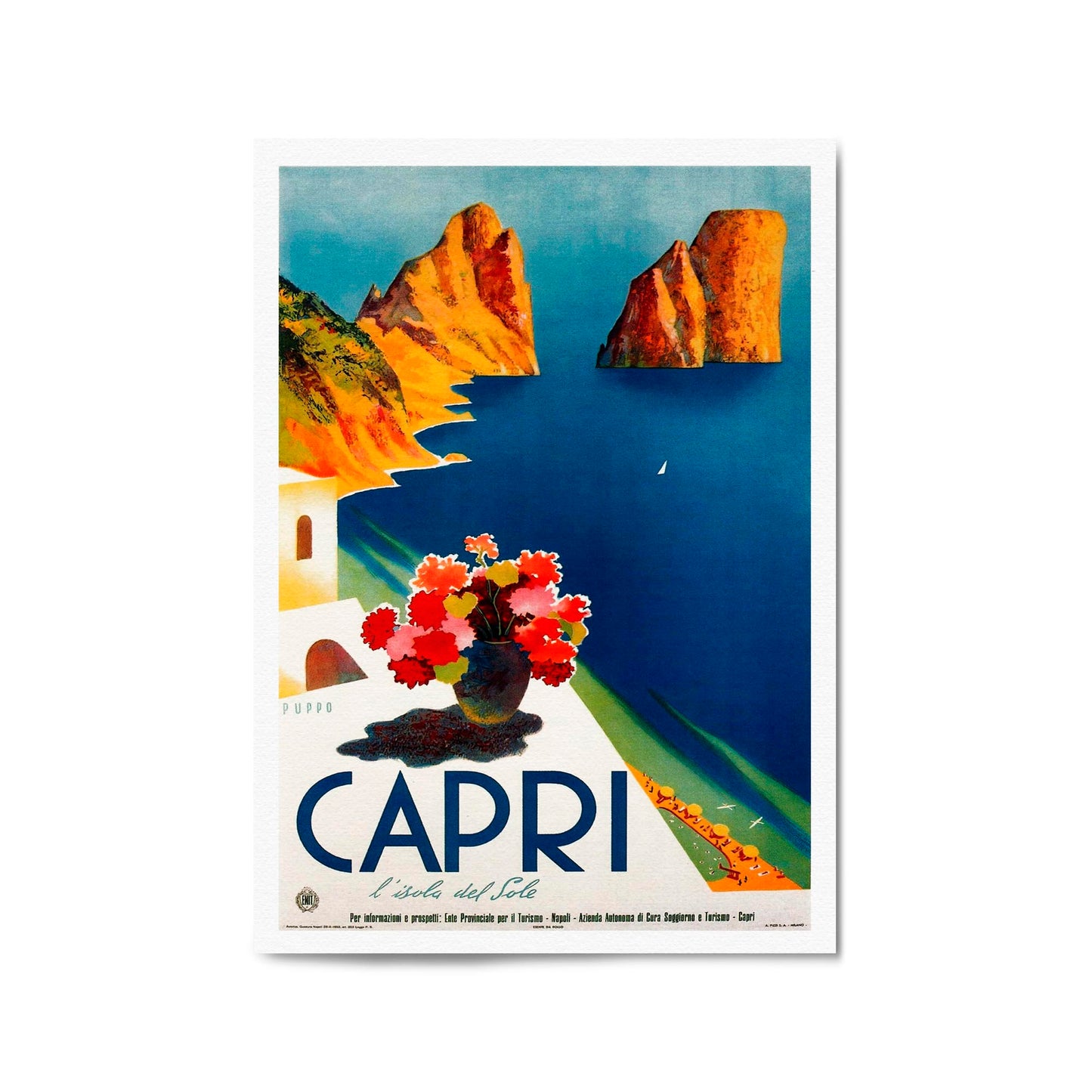 Capri, Italy Vintage Travel Italian Coastal Wall Art - The Affordable Art Company