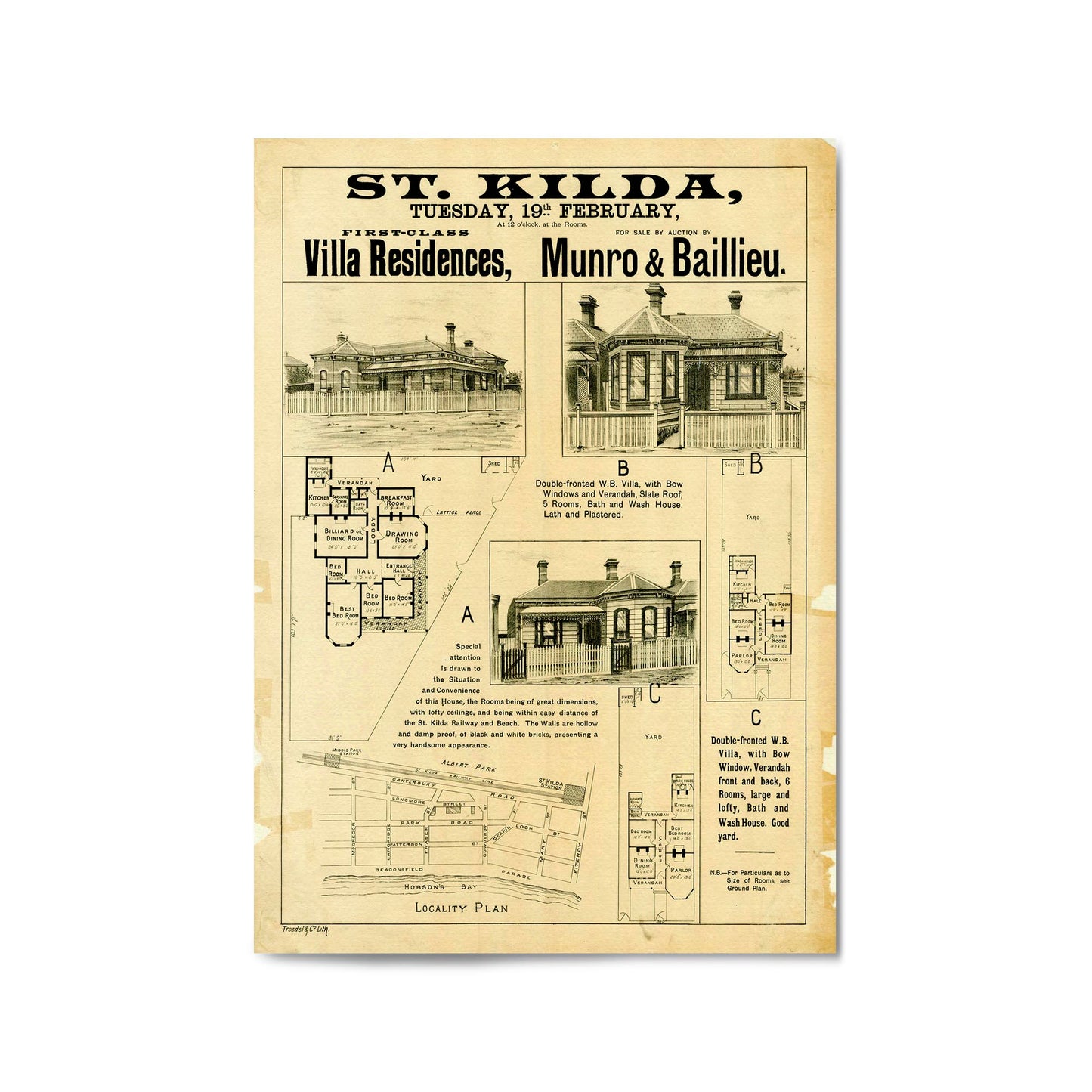 St Kilda Melbourne Vintage Real Estate Advert Art - The Affordable Art Company