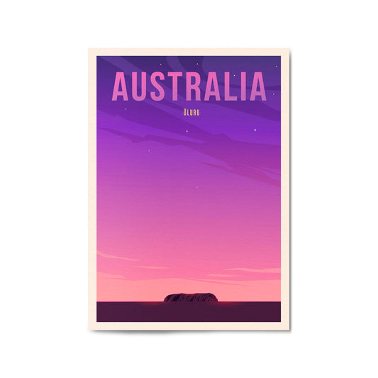 Retro Uluru, Australia Vintage Travel Wall Art - The Affordable Art Company