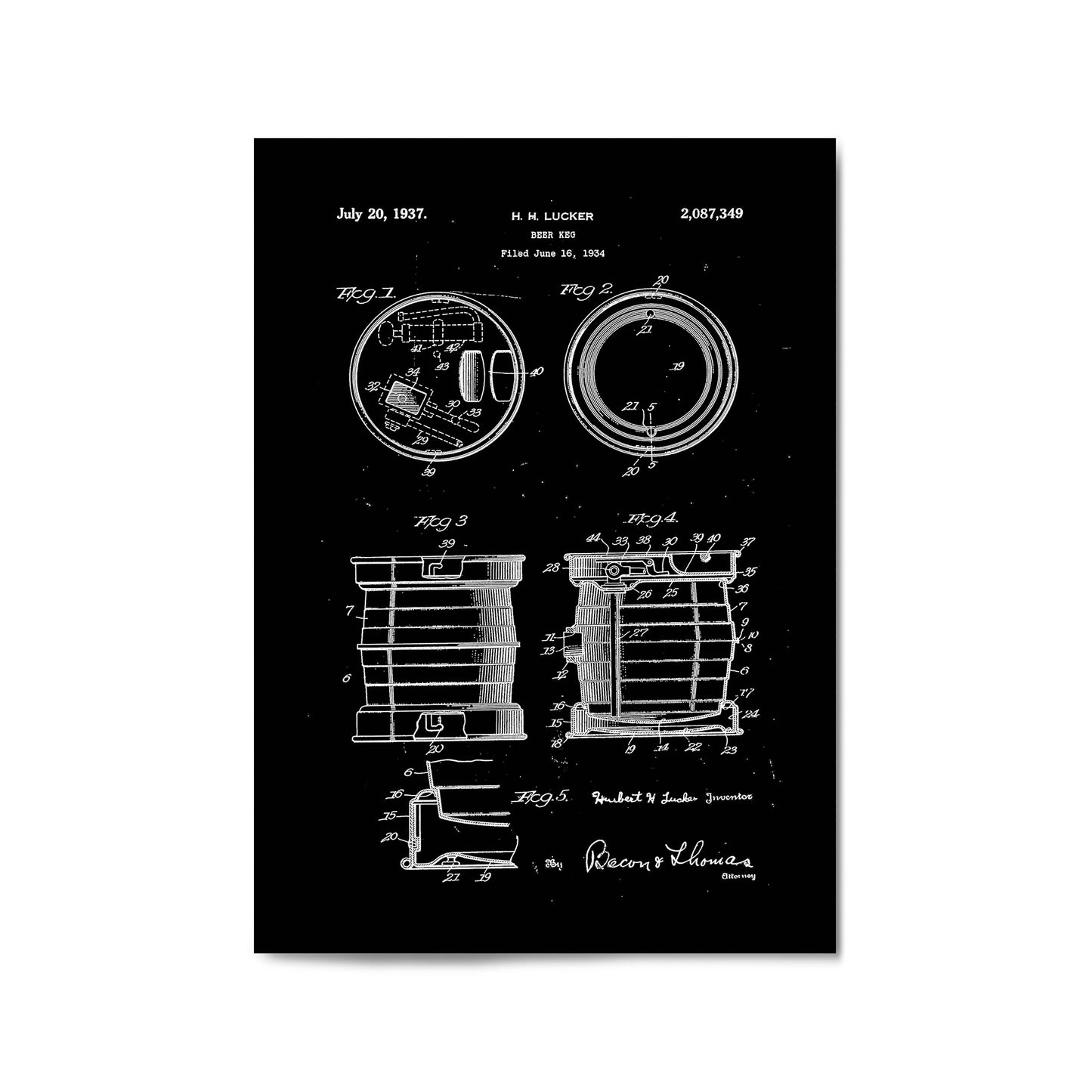 Vintage Beer Keg Patent Man Cave Gift Wall Art #1 - The Affordable Art Company