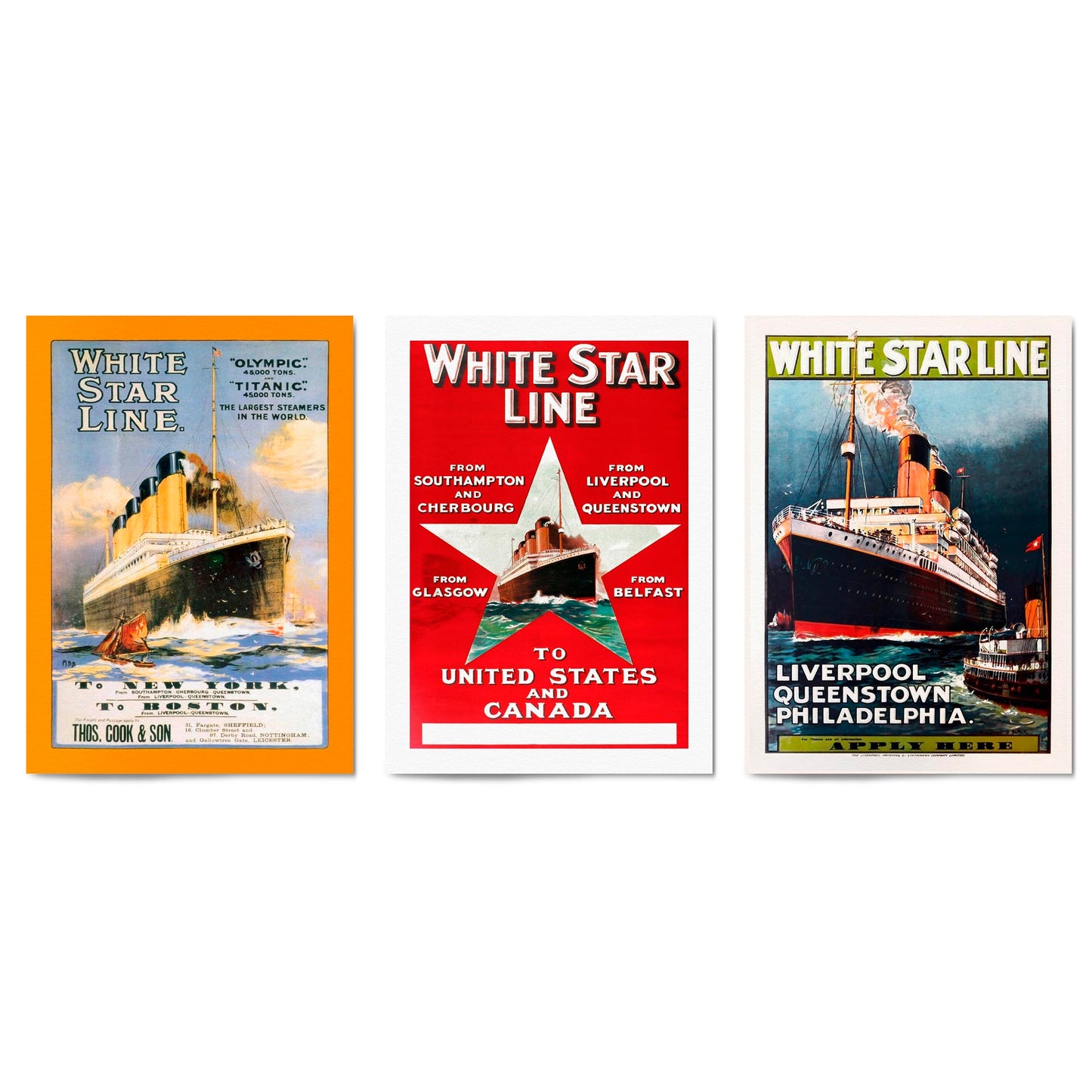 Set of Vintage White Star Line Advert Wall Art - The Affordable Art Company