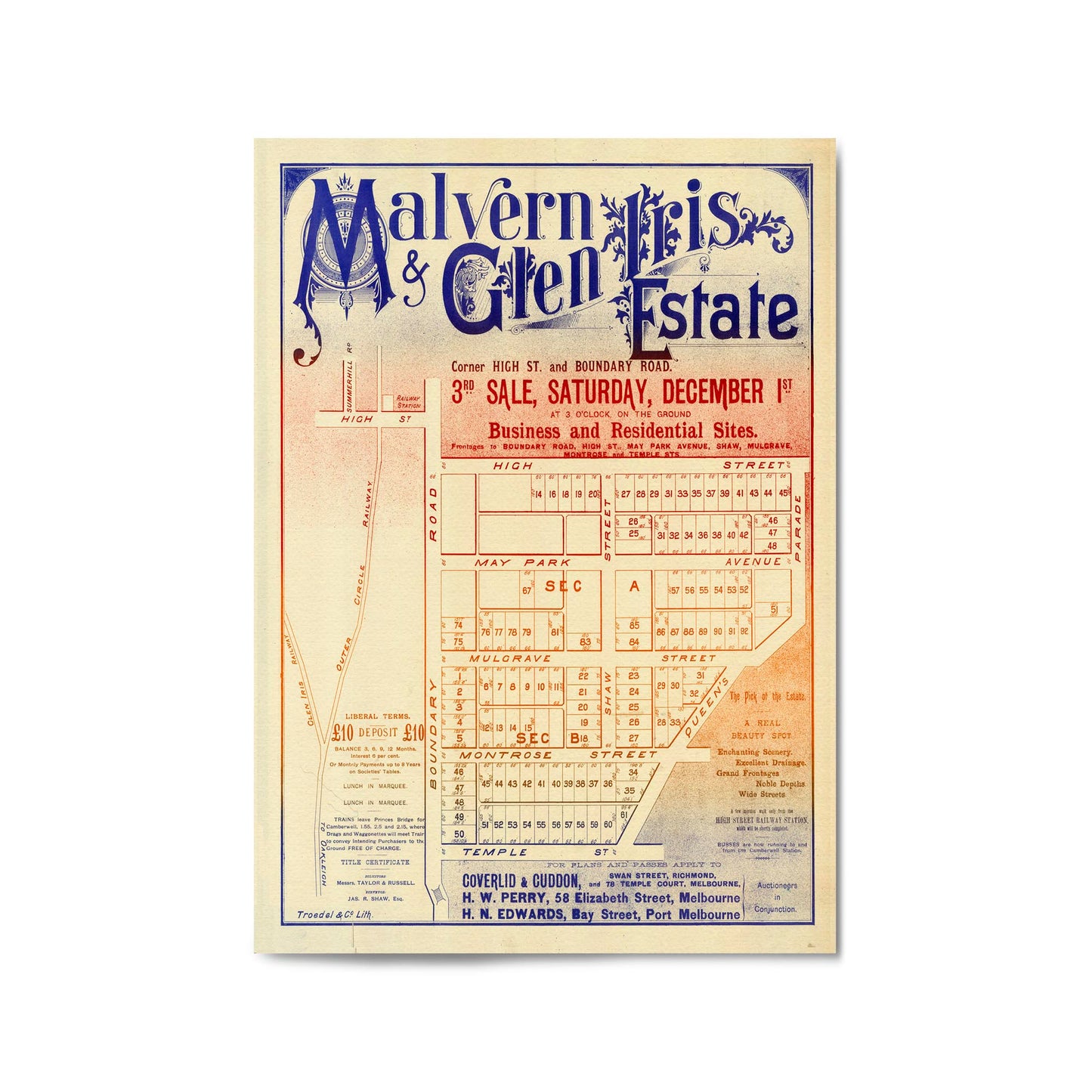 Glen Iris Melbourne Vintage Real Estate Advert Art - The Affordable Art Company