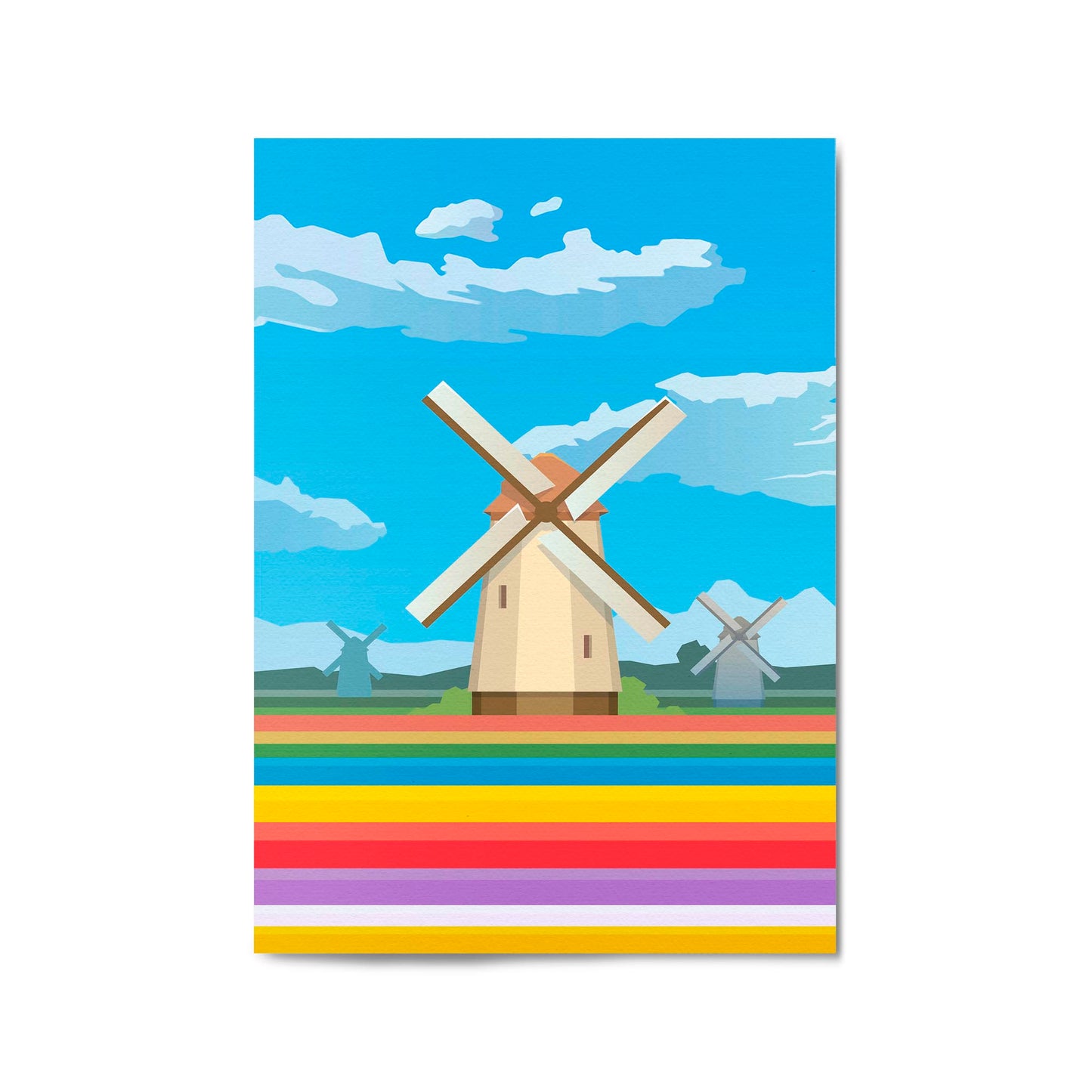 Retro Windmill, Netherlands Vintage Travel Wall Art - The Affordable Art Company