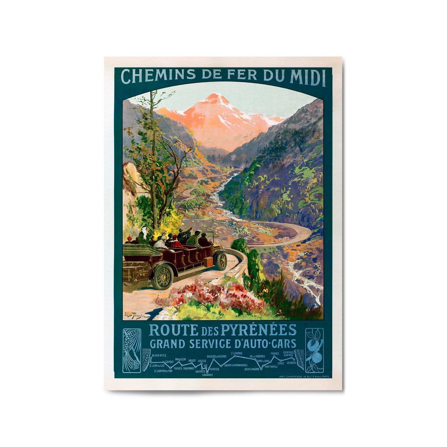 French Pyrenees, France Vintage Advert Wall Art - The Affordable Art Company
