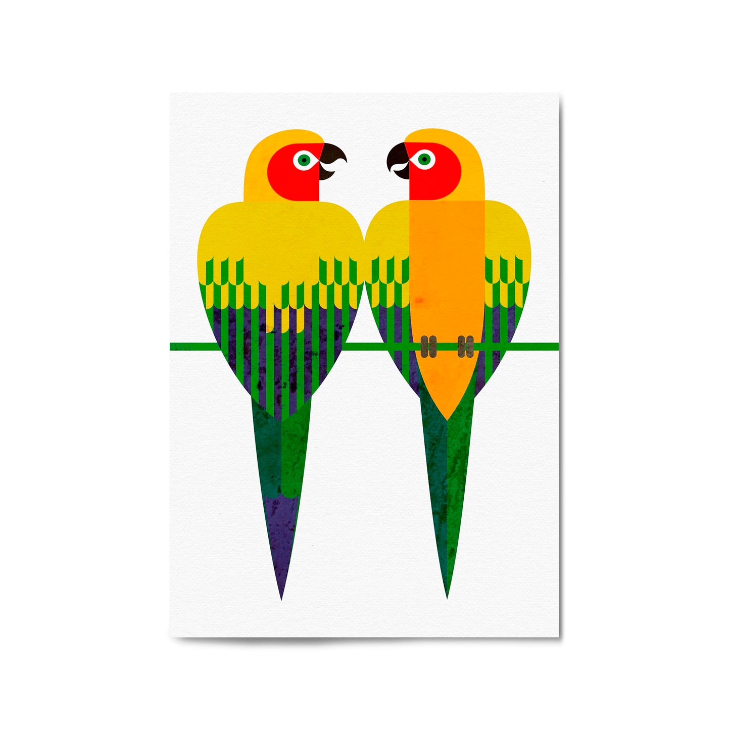 Art Deco Parrots Vintage Painting Wall Art - The Affordable Art Company