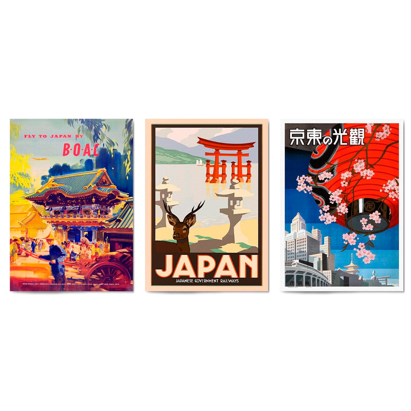 Set of Vintage Japanese Travel Advert Wall Art - The Affordable Art Company