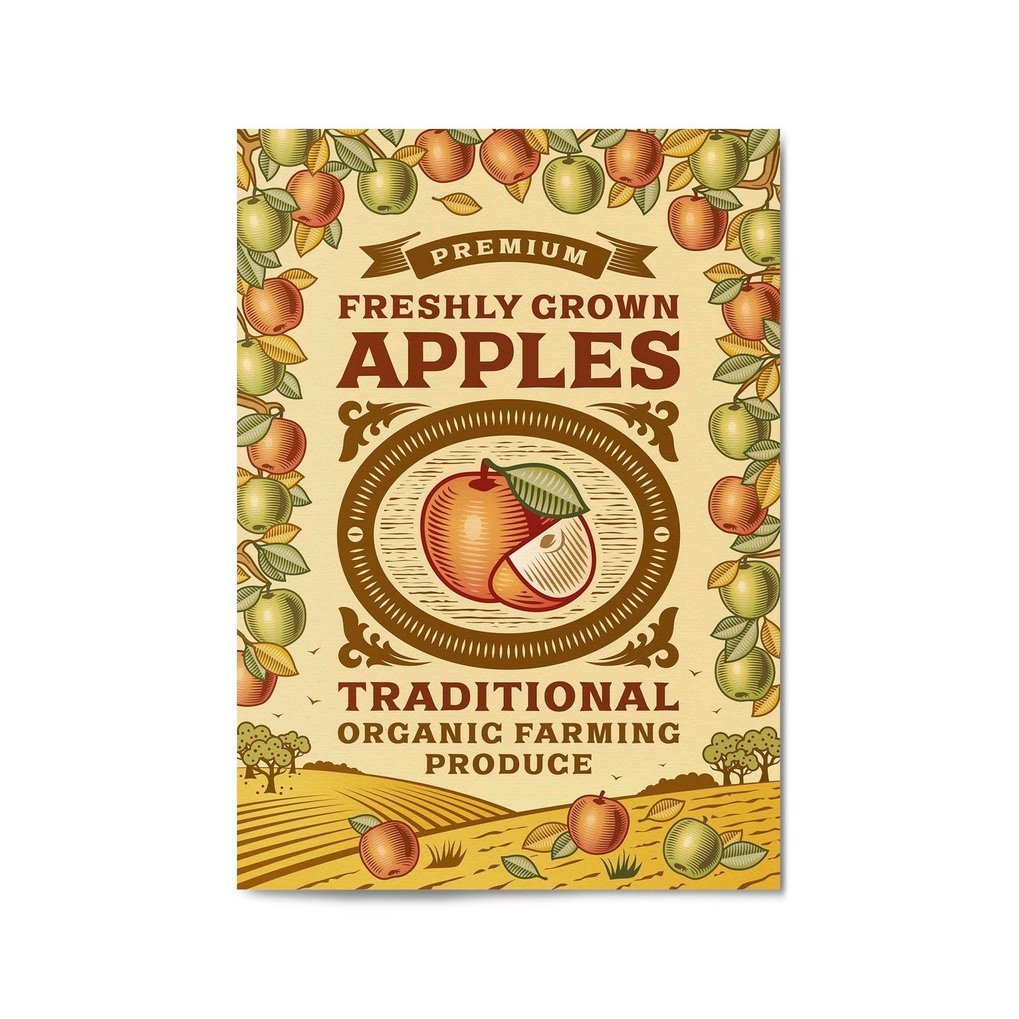 Vintage Apples Advert Farmhouse Kitchen Wall Art - The Affordable Art Company