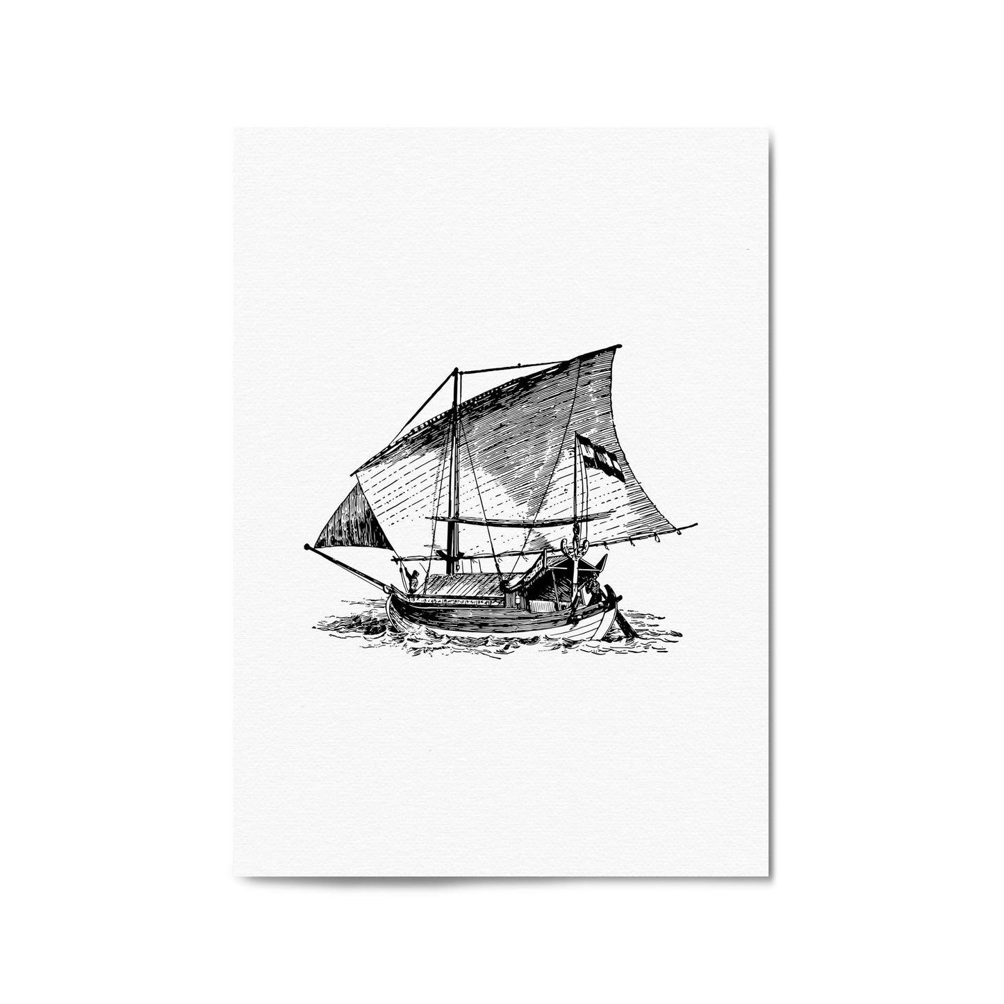 Sail Boat Coastal Drawing Nautical Coast Wall Art #1 - The Affordable Art Company