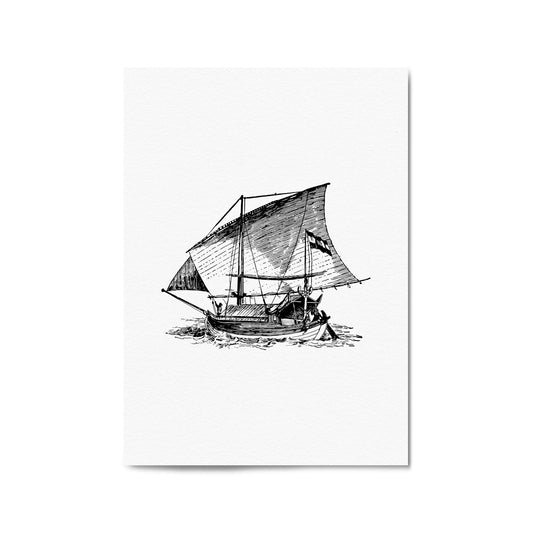 Sail Boat Coastal Drawing Nautical Coast Wall Art #1 - The Affordable Art Company