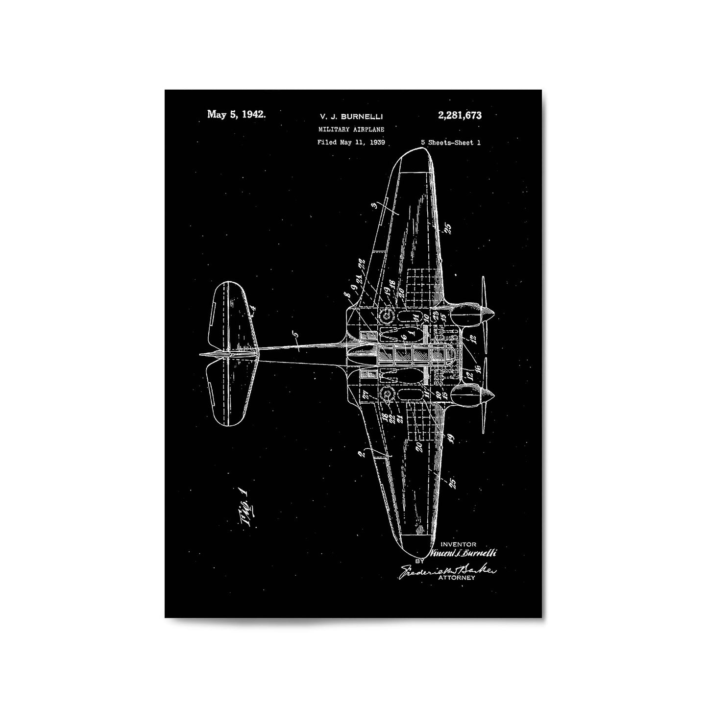 Airplane Patent Vintage Minimal Man Cave Wall Art #4 - The Affordable Art Company