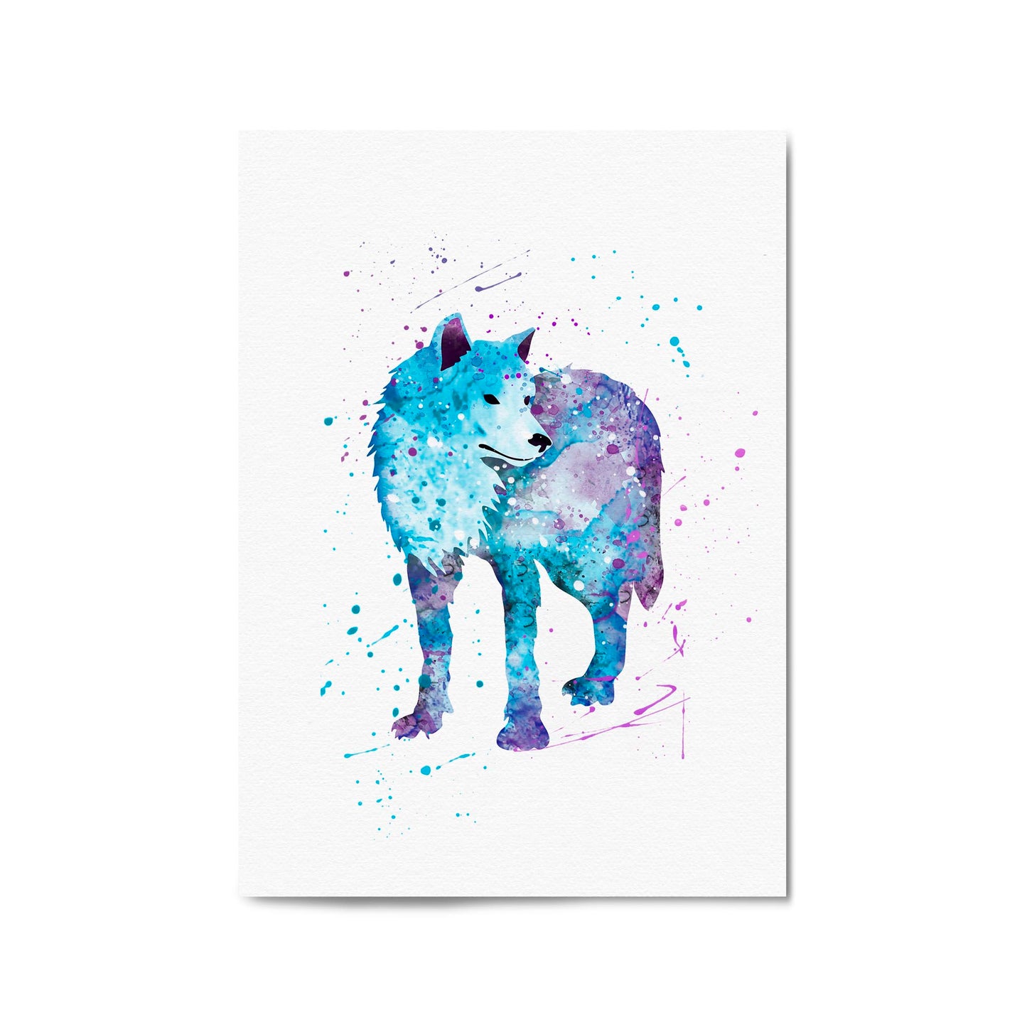 Blue Lone Wolf Cute Animal Painting Wall Art - The Affordable Art Company