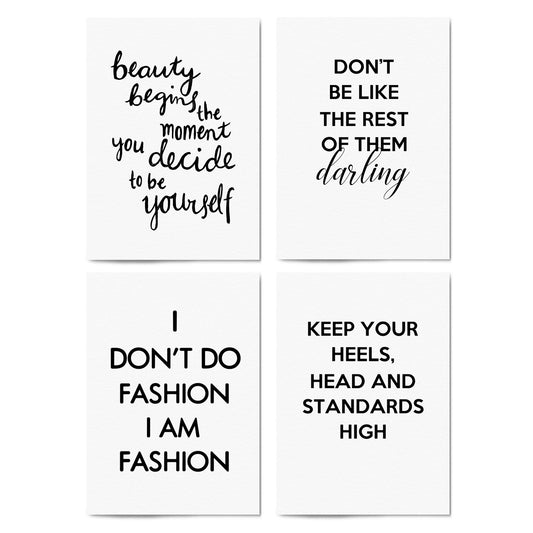 Set of 4 Inspirational Fashion Quotes Bedroom Wall Art - The Affordable Art Company