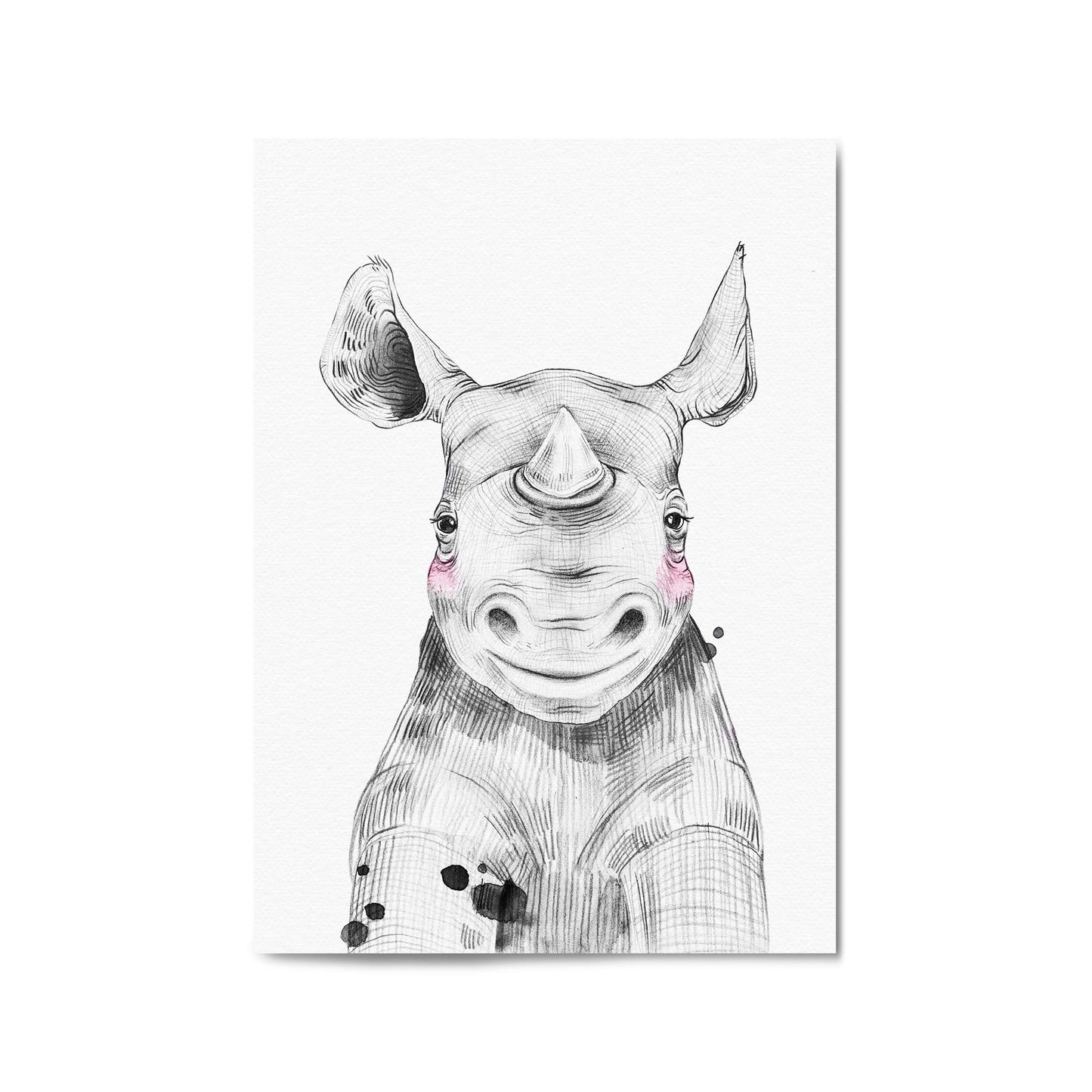 Cute Blushing Baby Rhino Nursery Animal Wall Art - The Affordable Art Company
