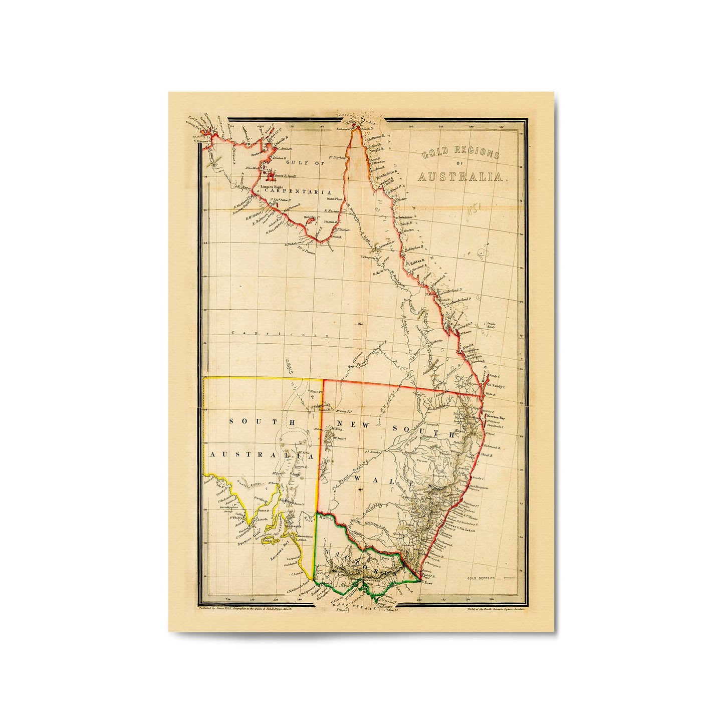 Vintage East Coast Australia Map Wall Art - The Affordable Art Company