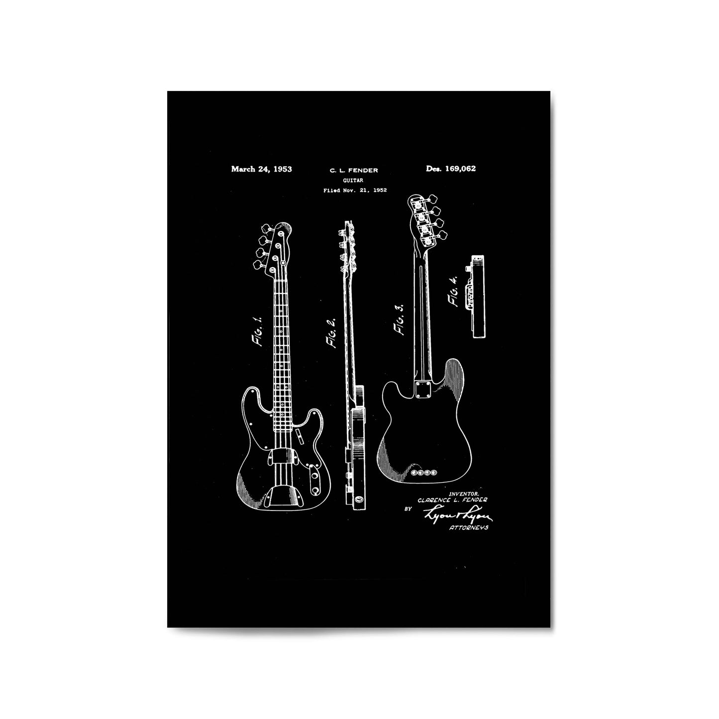 Fender Guitar Black Patent Music Gift Wall Art - The Affordable Art Company