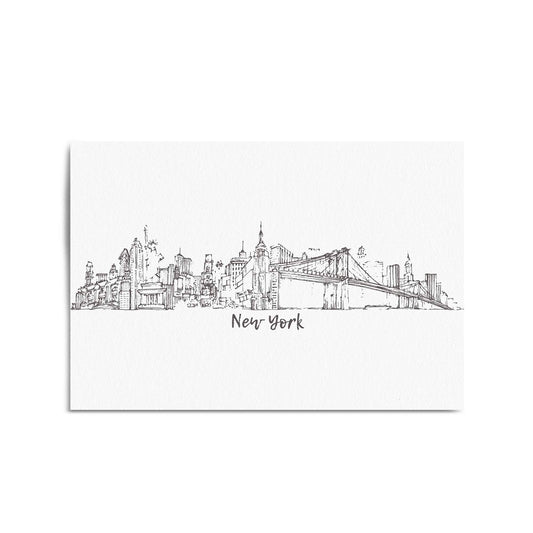 New York Cityscape Drawing Minimal Wall Art - The Affordable Art Company