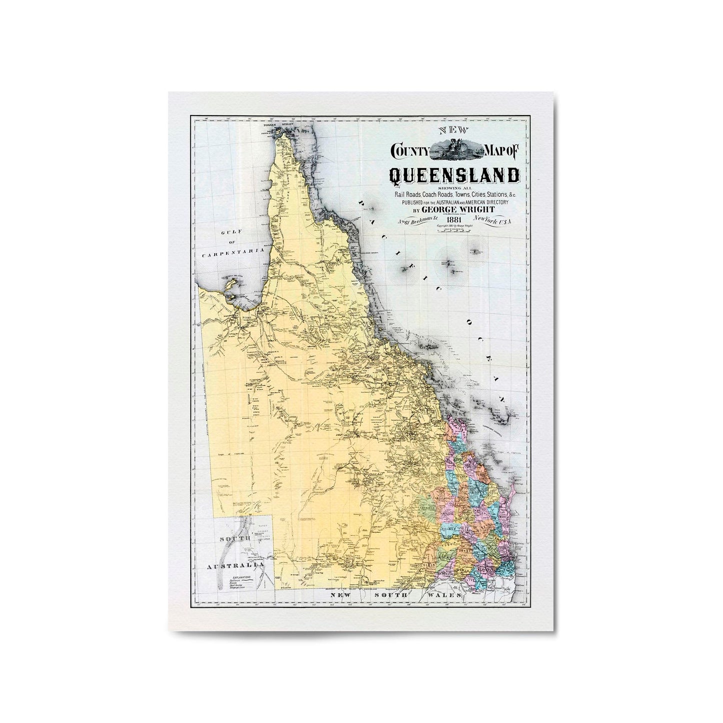 Queensland Australia Vintage Map Wall Art #2 - The Affordable Art Company