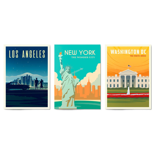 Set of Retro Travel Wall Art (USA Travel) - The Affordable Art Company