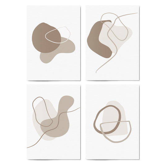 Set of 4 Minimal Abstract Grey Shapes and Lines Wall Art - The Affordable Art Company