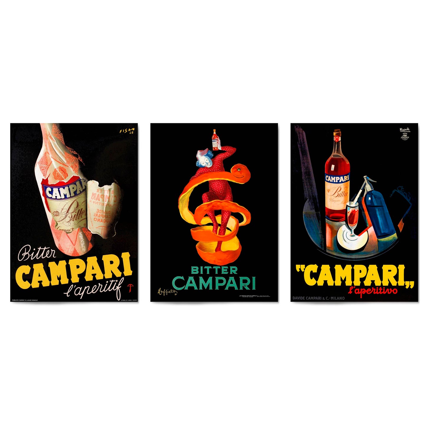 Set of Italian Campari Vintage Cafe Restaurant Art - The Affordable Art Company