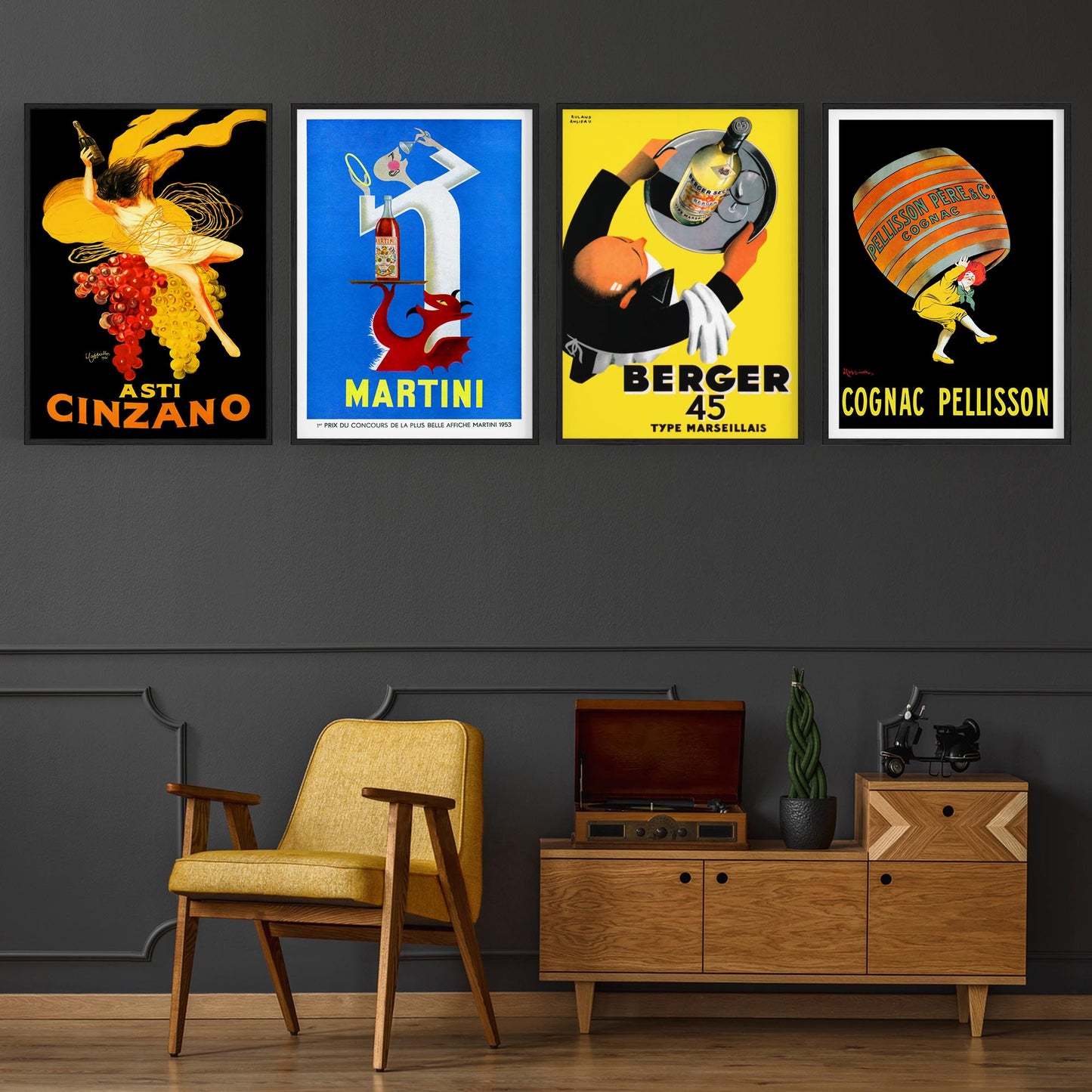 Set of 4 Vintage European Wine Advertisements Wall Art - The Affordable Art Company