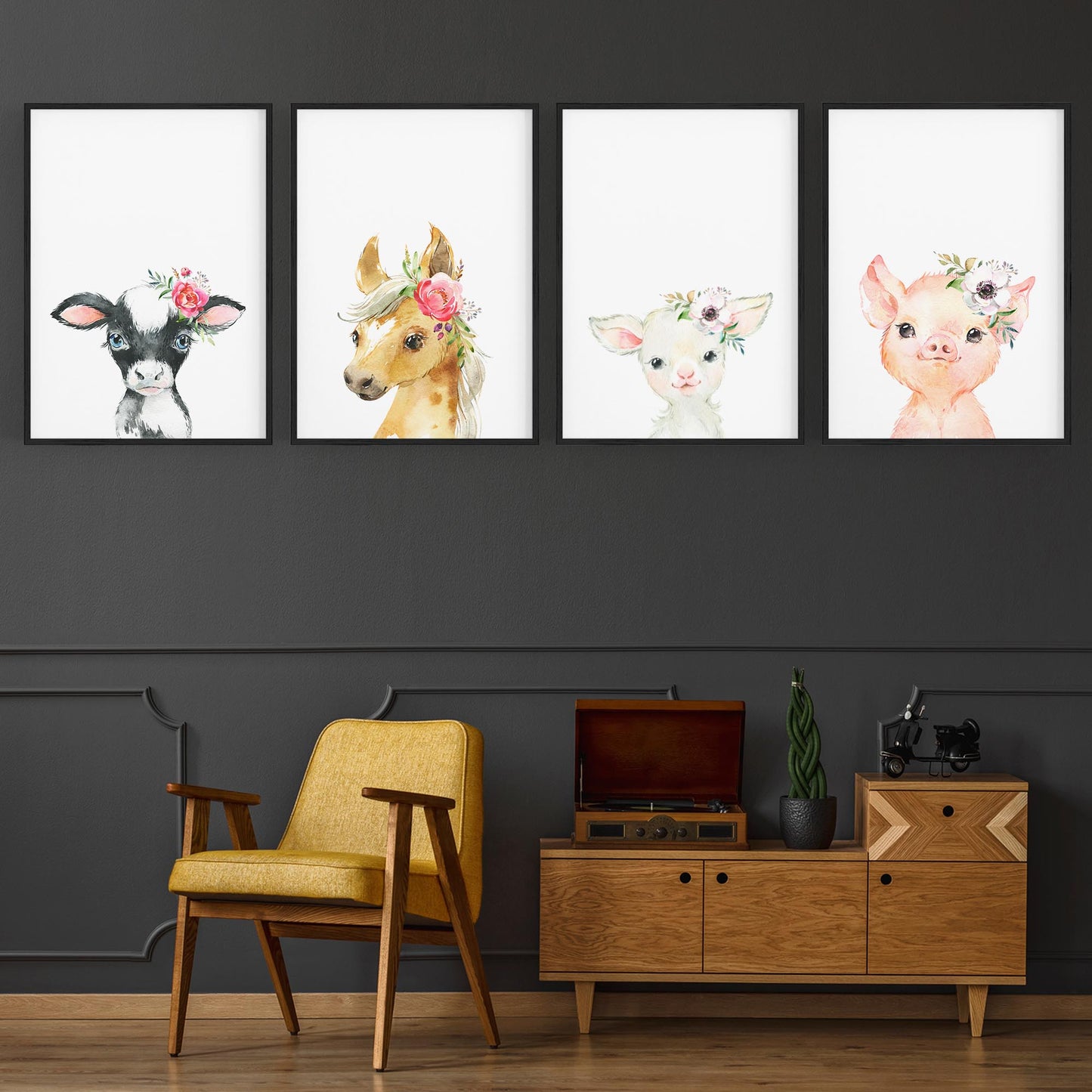 Set of 4 Baby Farm Animal Cute Nursery Paintings Wall Art - The Affordable Art Company