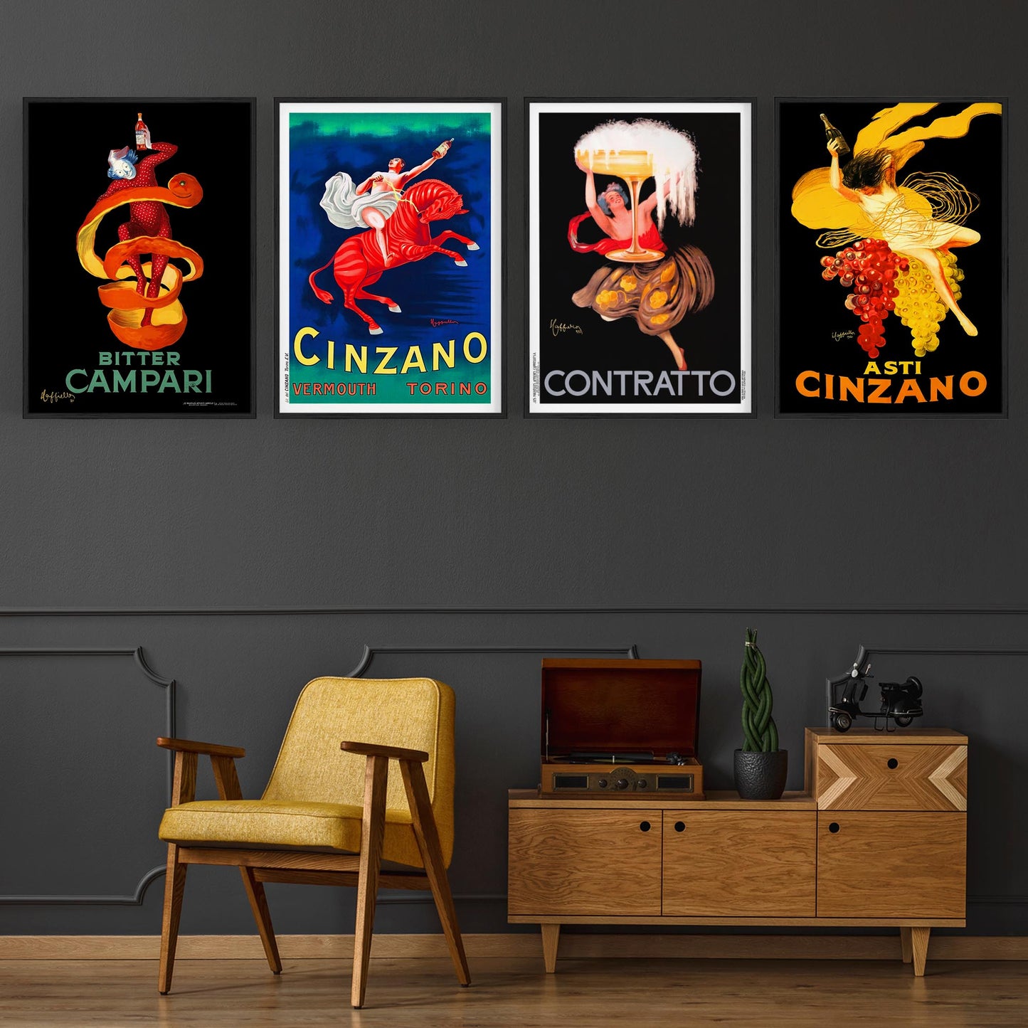 Set of 4 Vintage Italian Wine Restaurant Advertisements Wall Art - The Affordable Art Company
