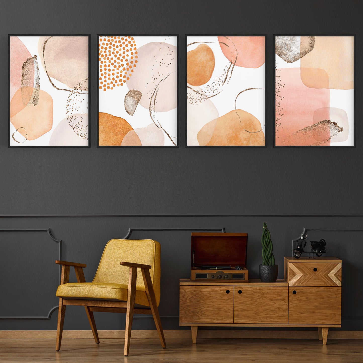 Set of 4 Abstract Peach and Nude Painting Wall Art - The Affordable Art Company