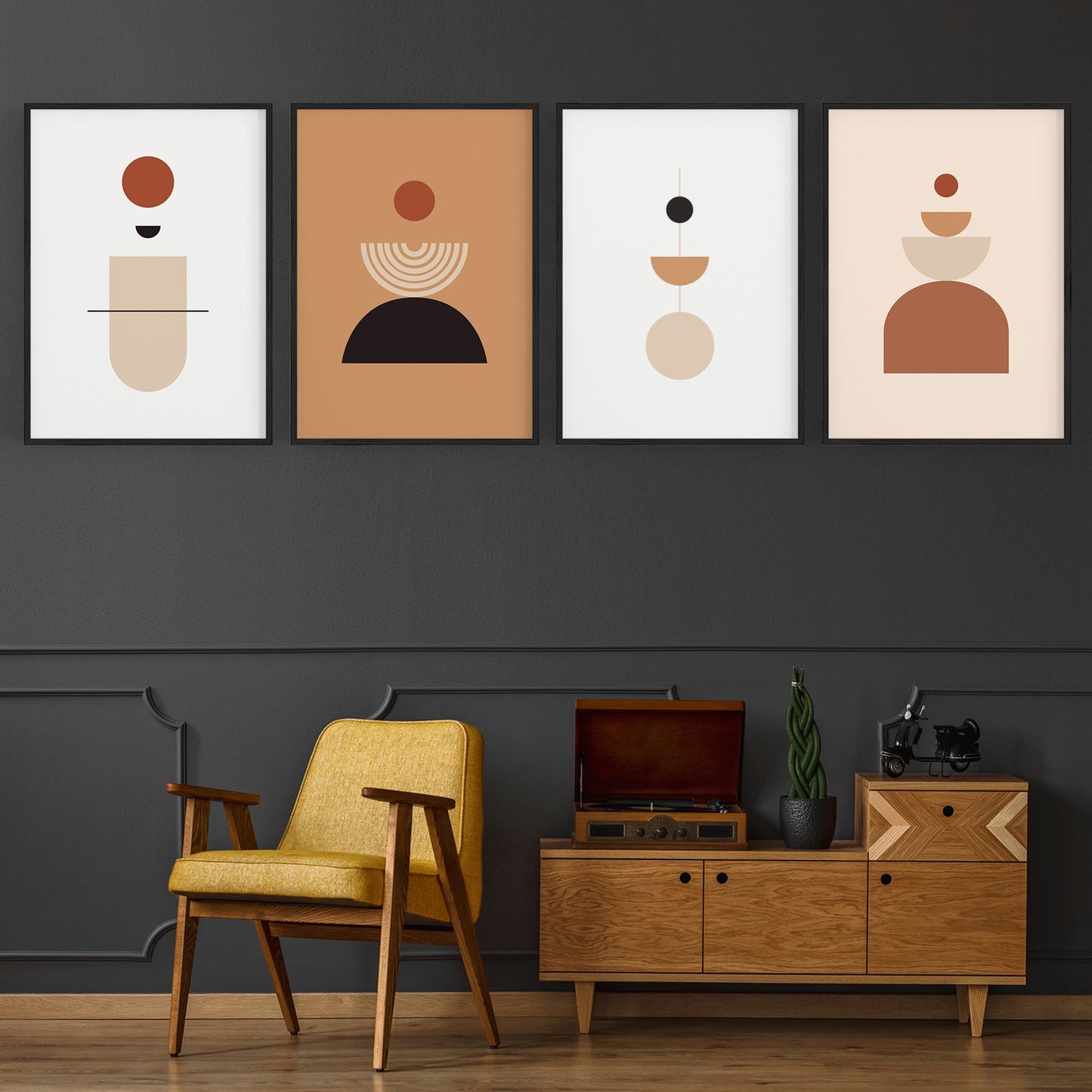 Set of 4 Minimal Peach Abstract Shape Design Wall Art - The Affordable Art Company