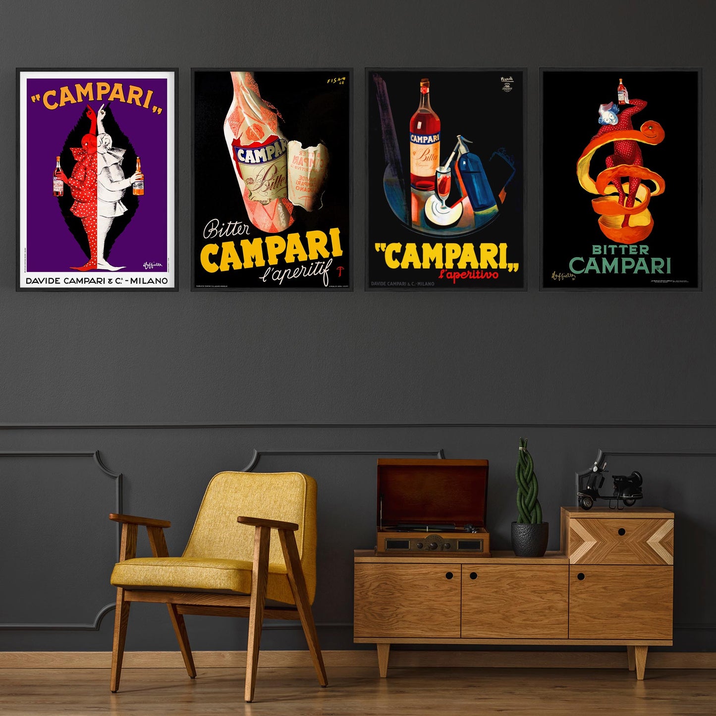 Set of 4 Vintage Italian Campari Drink Advertisements Wall Art - The Affordable Art Company