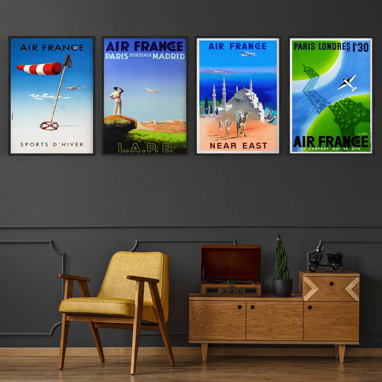 Set of 4 Vintage Air France Travel Advertisements Wall Art - The Affordable Art Company