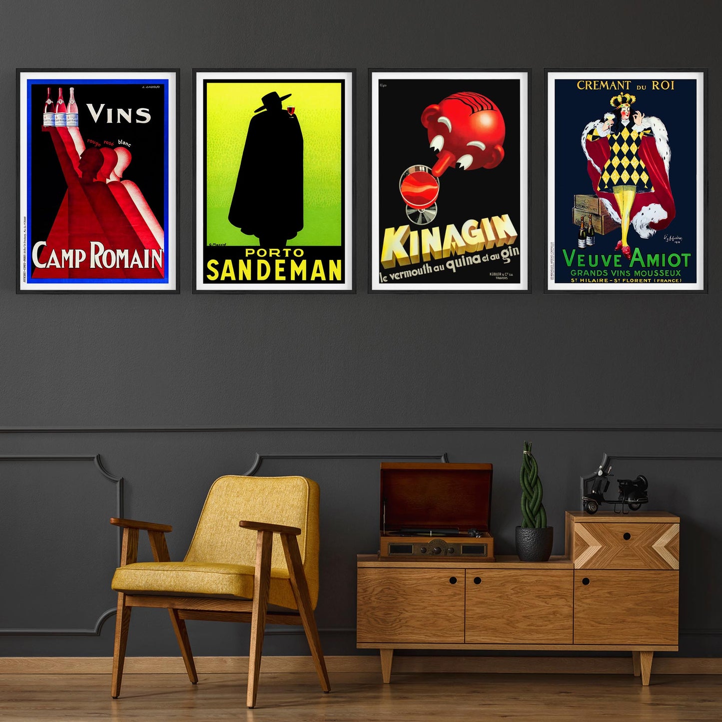 Set of 4 Vintage French Wine Advertisements Wall Art - The Affordable Art Company