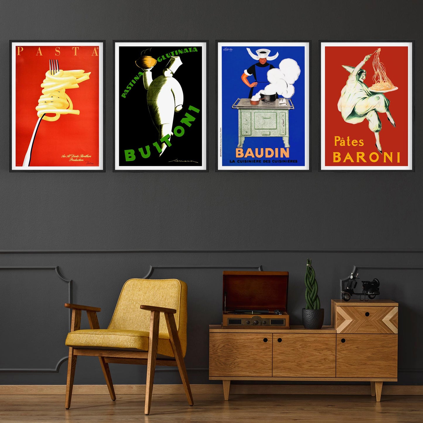 Set of 4 Vintage Italian and French Food Restaurant Advertisements Wall Art - The Affordable Art Company