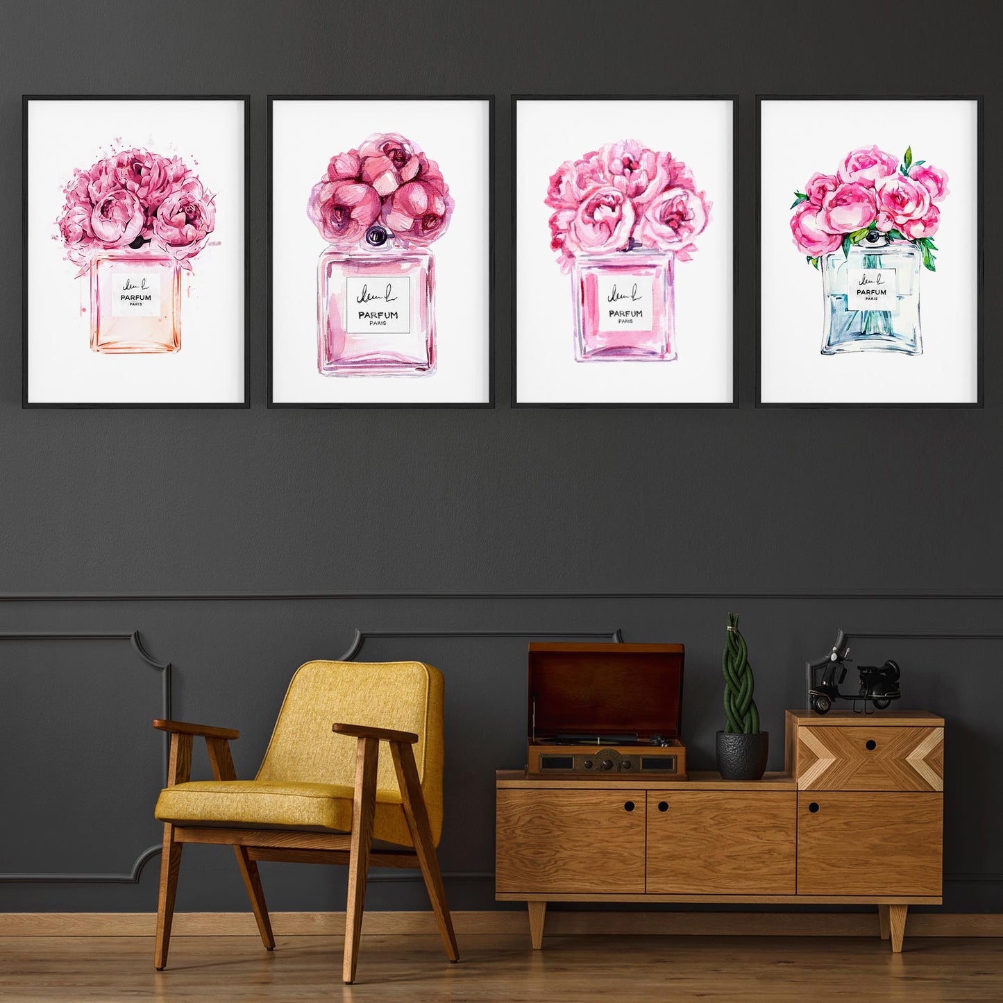 Set of 4 Perfume Bottle Painting Fashion Inspired Bedroom Wall Art - The Affordable Art Company