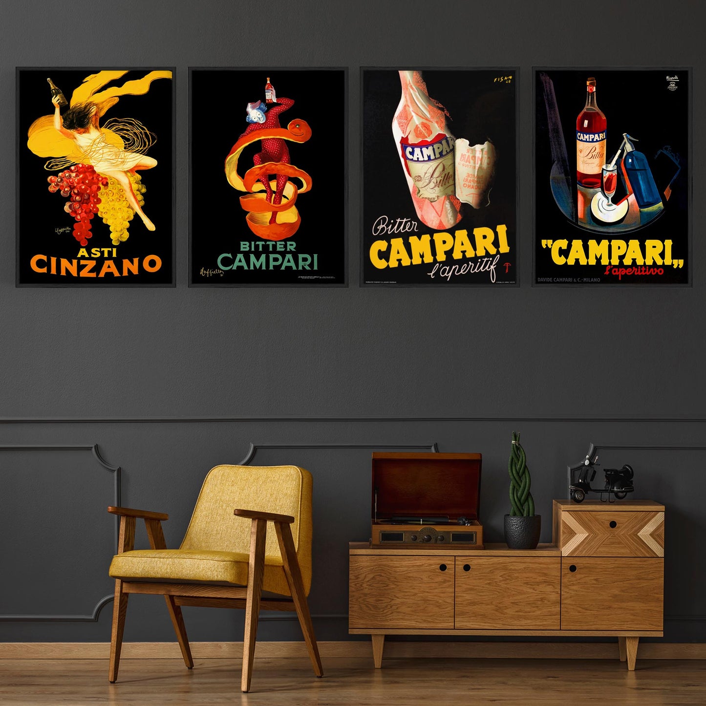 Set of 4 Vintage Italian Wine Cafe Advertisements Wall Art - The Affordable Art Company