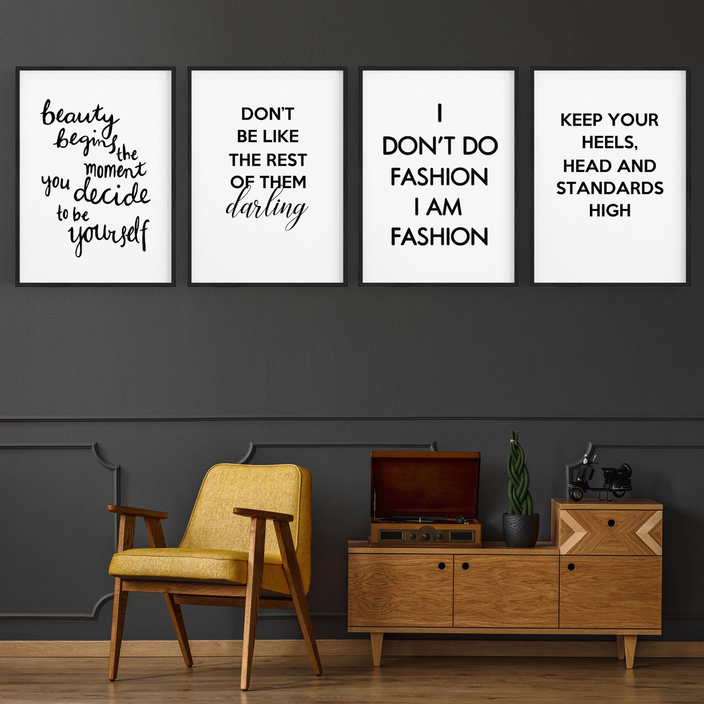 Set of 4 Inspirational Fashion Quotes Bedroom Wall Art - The Affordable Art Company