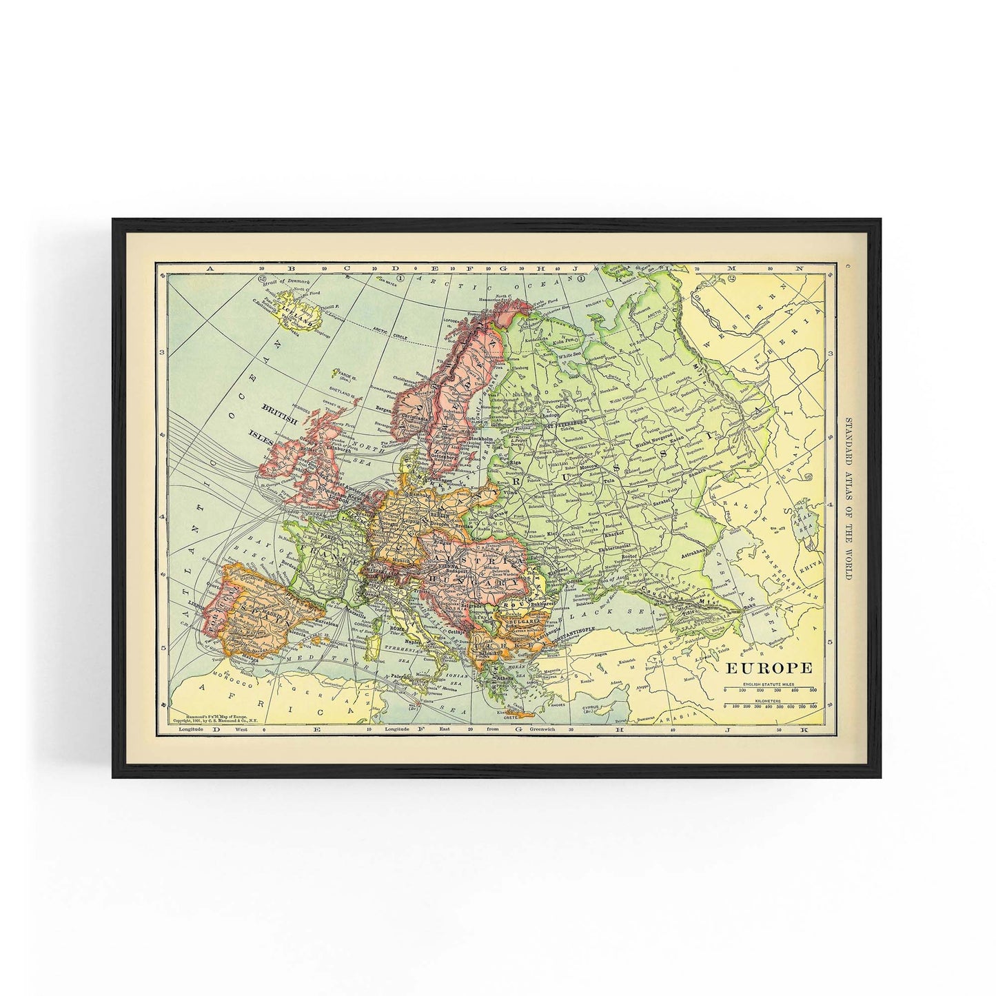 Europe, Vintage Map European Old Map Wall Art - The Affordable Art Company