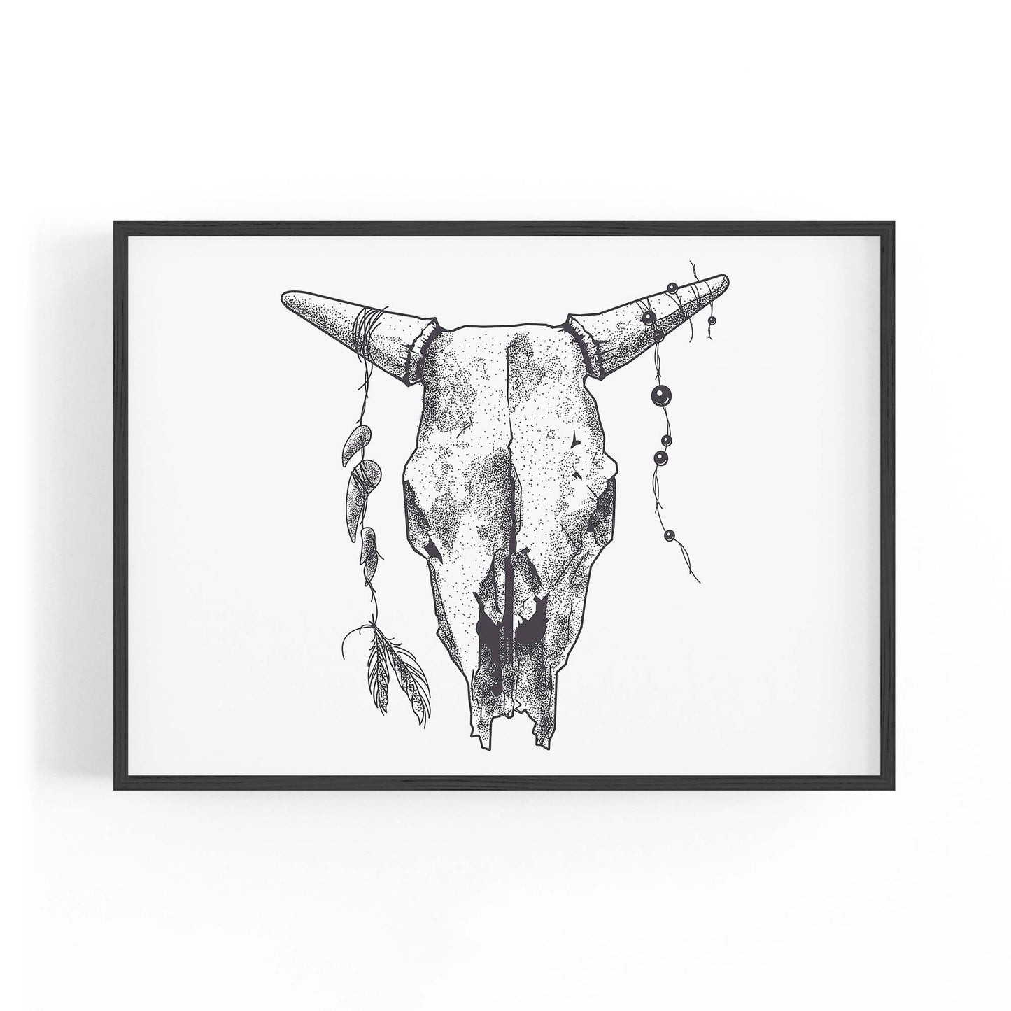 Tribal Cow Skull Drawing Boho Style Wall Art #2 - The Affordable Art Company