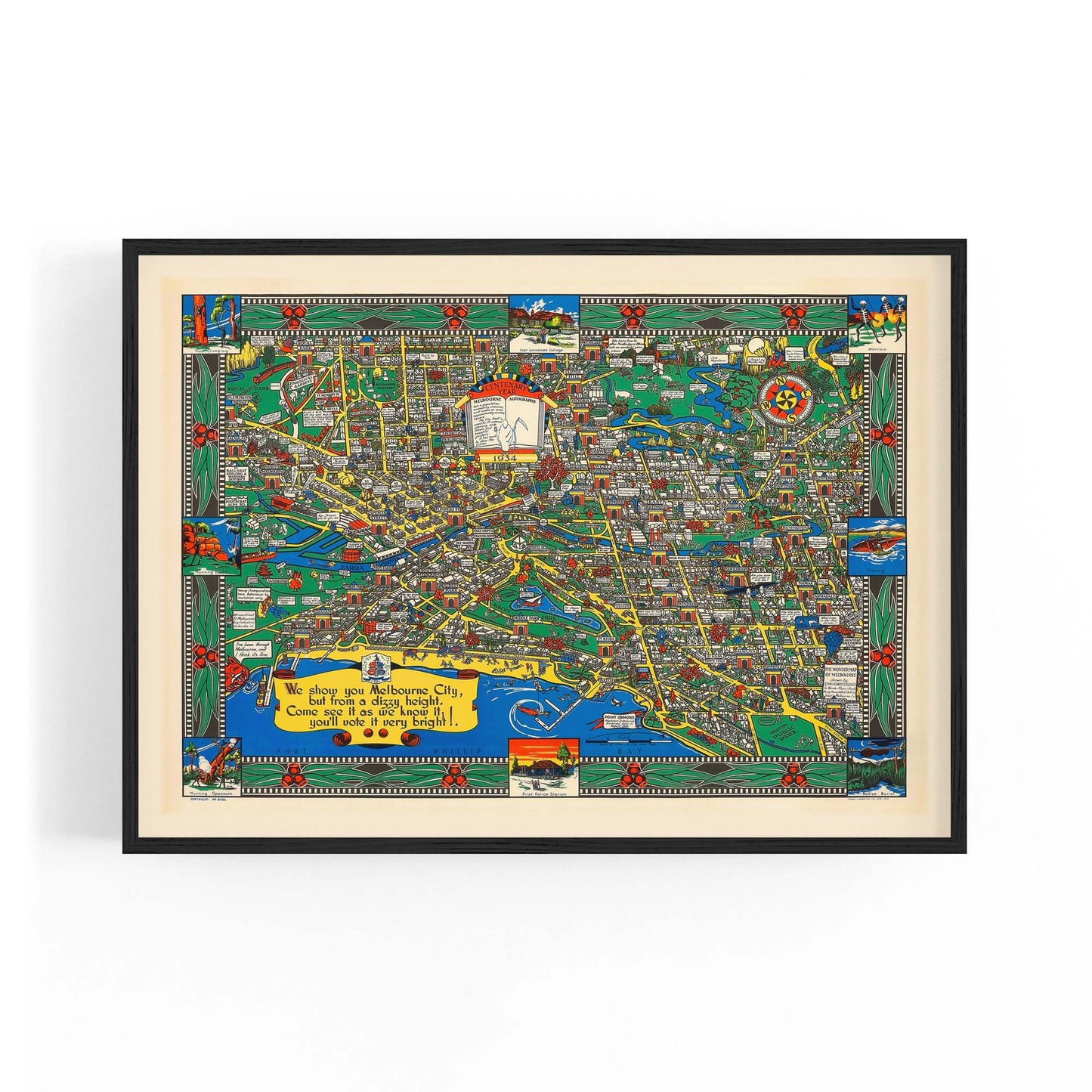 Vintage Melbourne Cartoon Map Wall Art - The Affordable Art Company