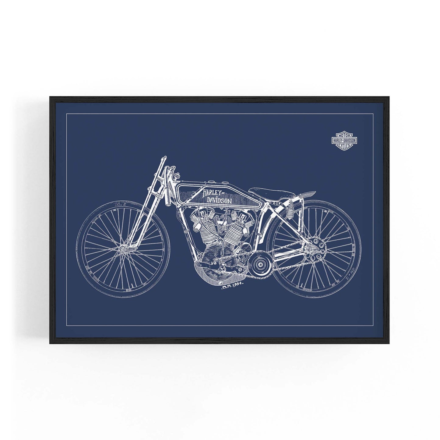 Harley Davidson Motorcycle Patent Blue Wall Art - The Affordable Art Company