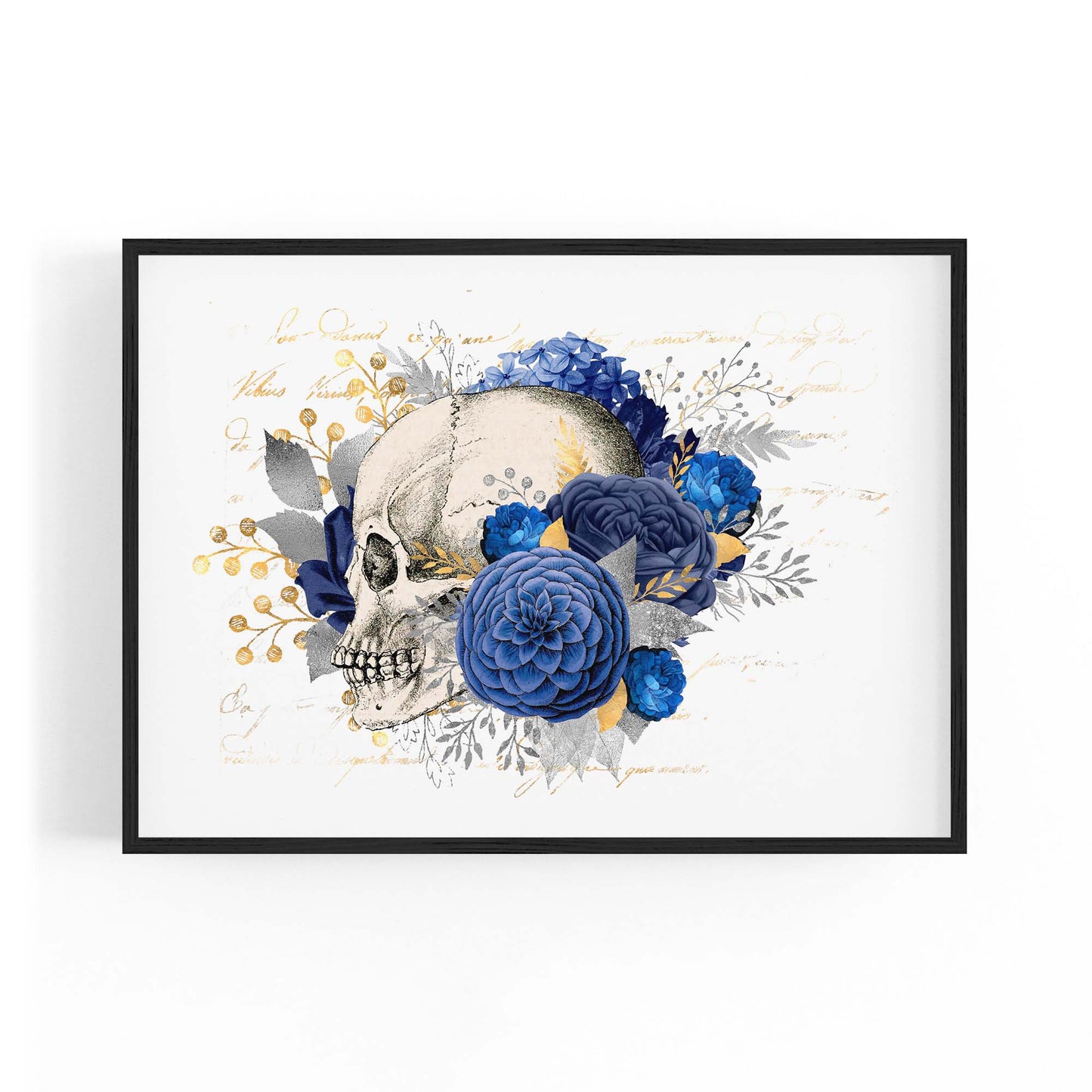 Blue Floral Skull Fashion Girls Bedroom Wall Art #1 - The Affordable Art Company
