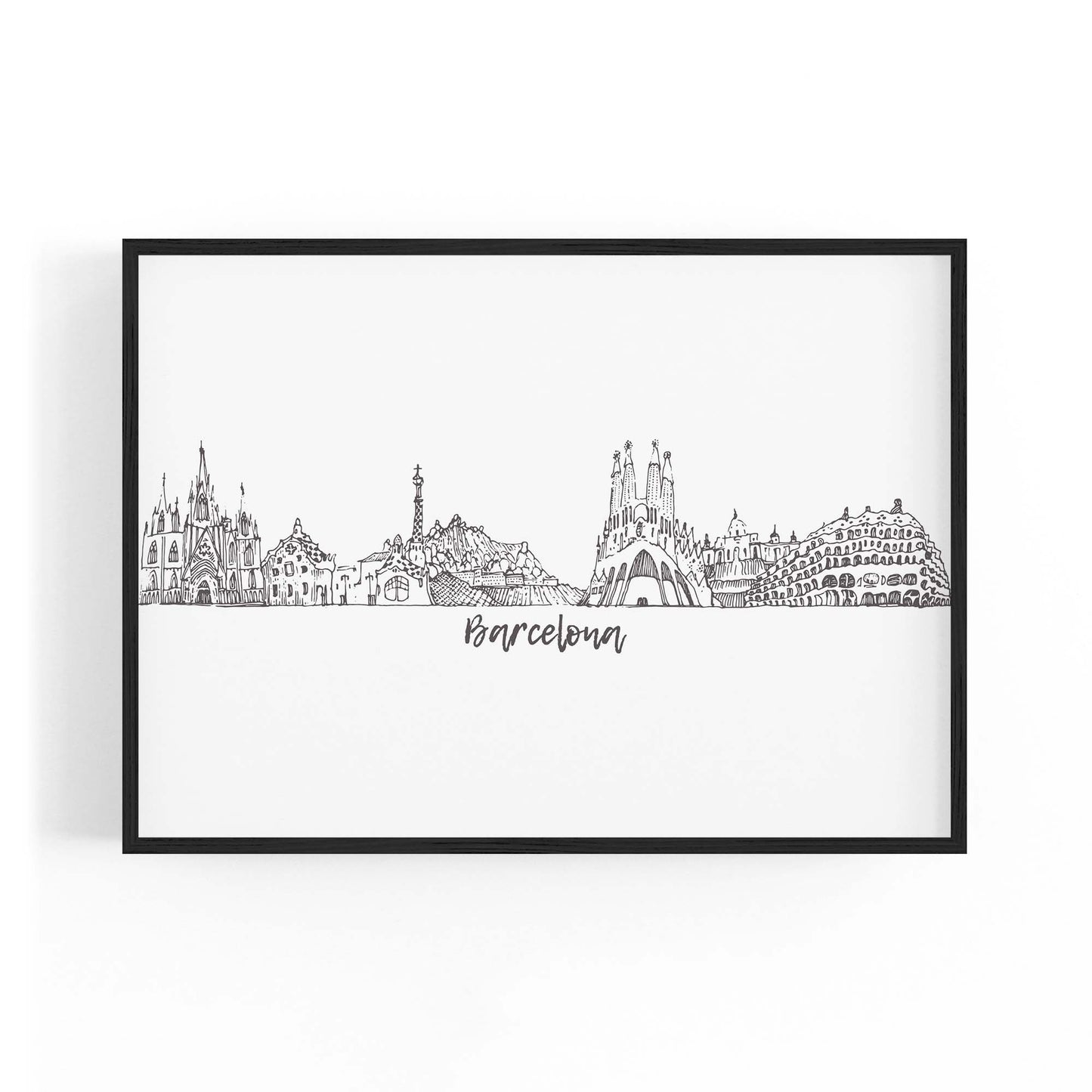 Barcelona Spain Minimal Drawing Cityscape Wall Art - The Affordable Art Company