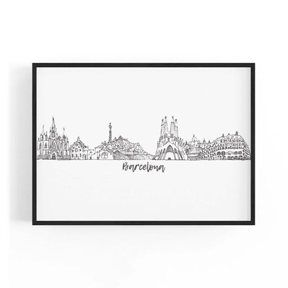 Barcelona Spain Minimal Drawing Cityscape Wall Art - The Affordable Art Company