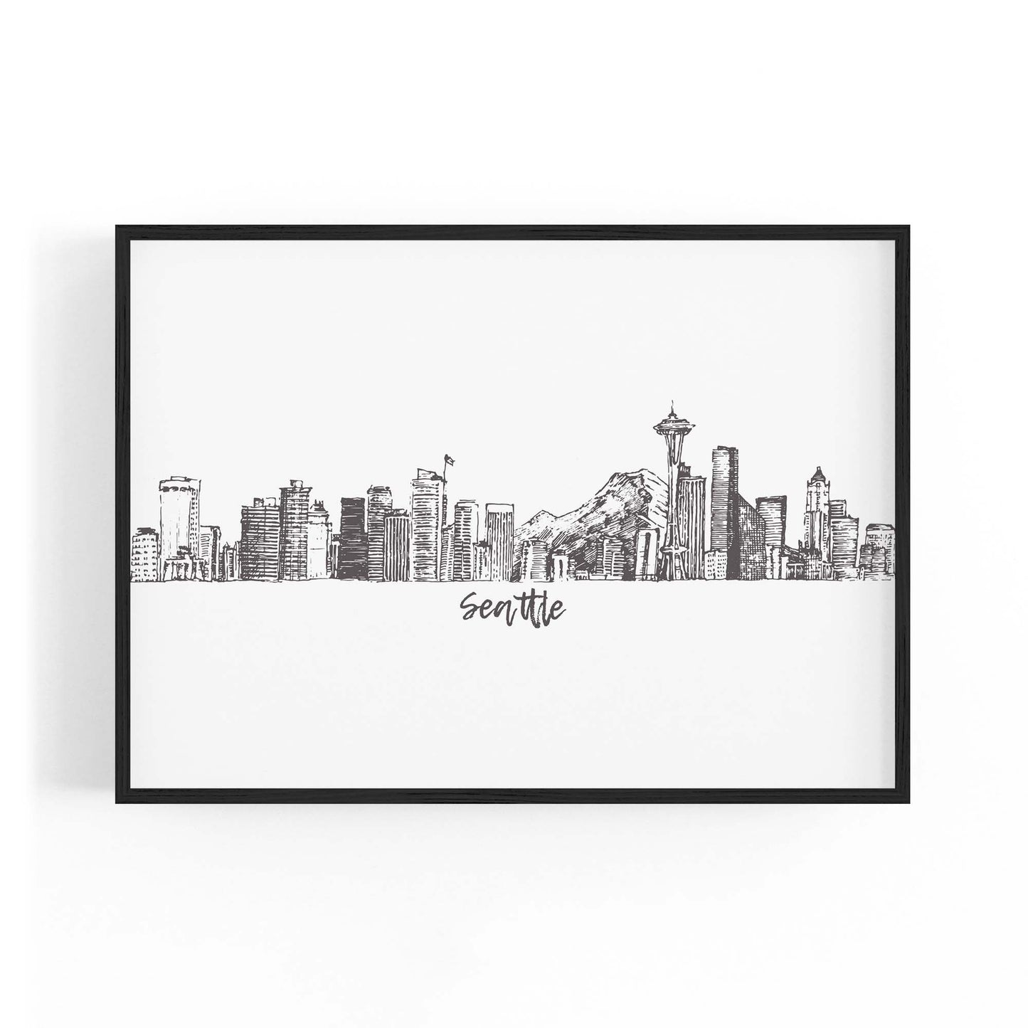 Seattle USA Cityscape Drawing Minimal Wall Art - The Affordable Art Company