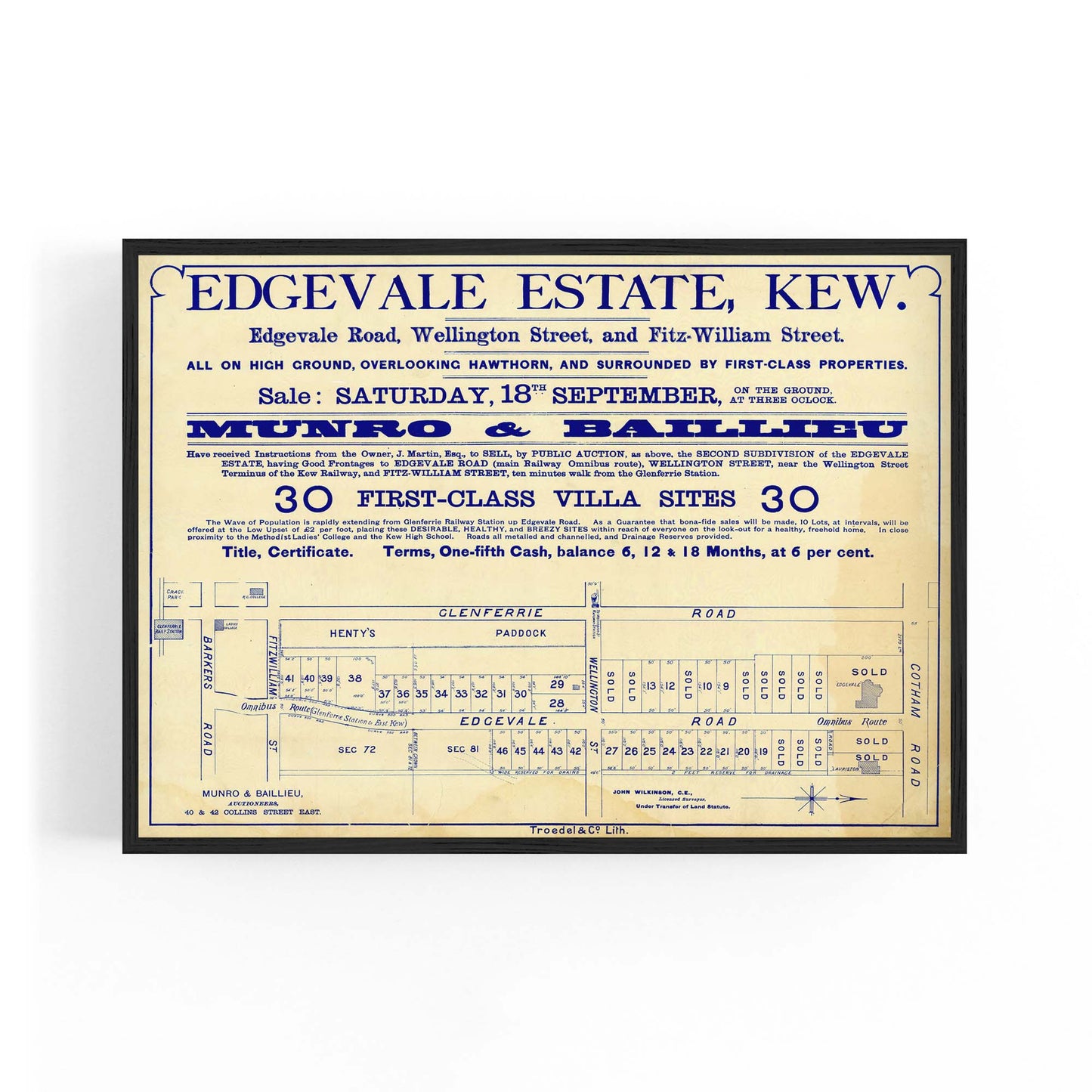 Kew Melbourne Vintage Real Estate Advert Wall Art #3 - The Affordable Art Company