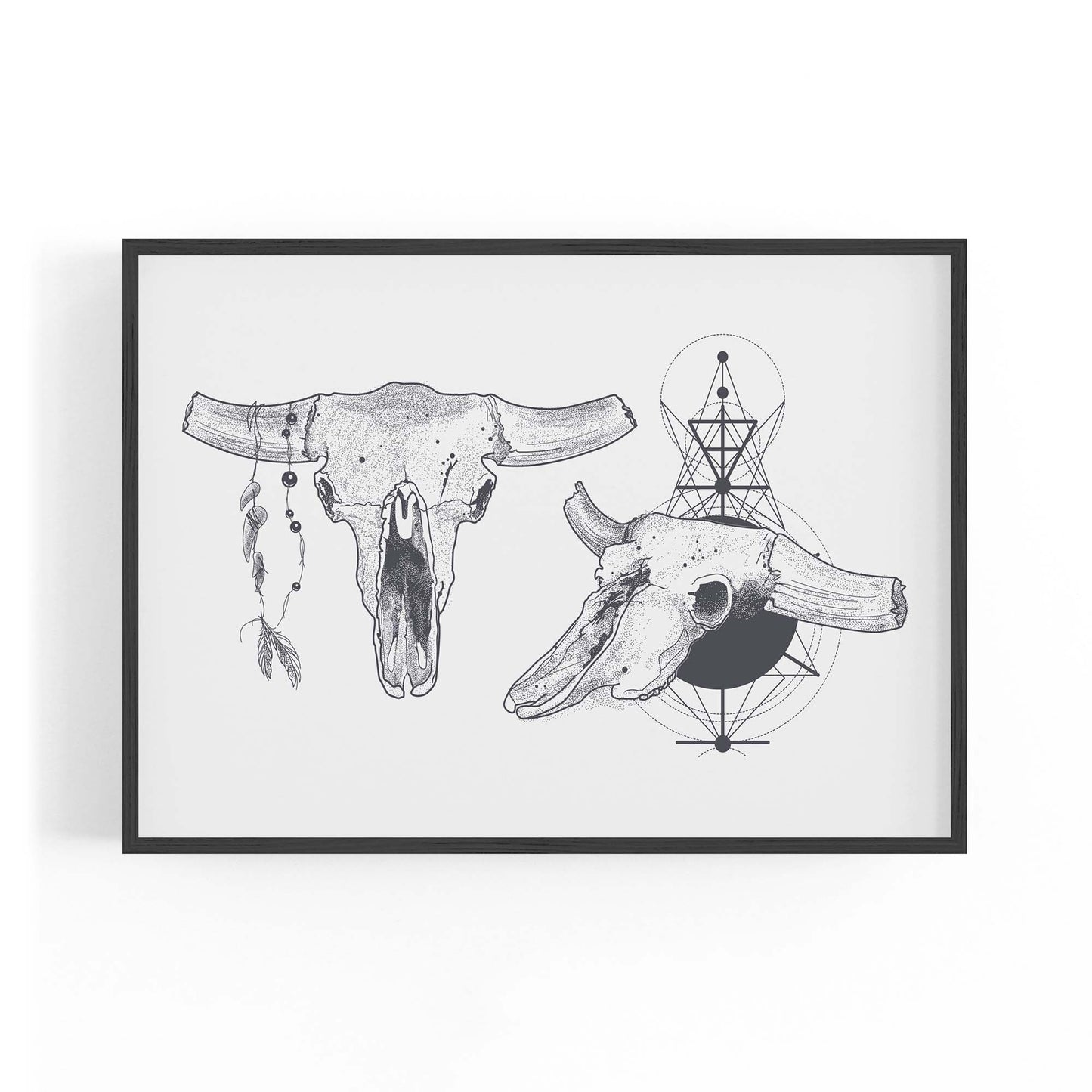Tribal Cow Skull Drawing Boho Style Wall Art #1 - The Affordable Art Company