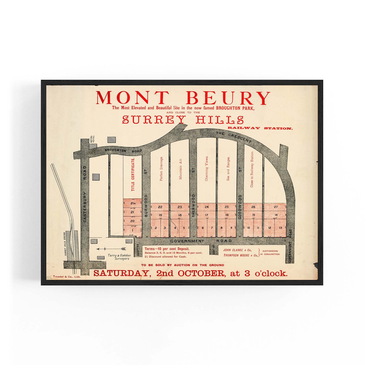 Surrey Hills Melbourne Vintage Real Estate Wall Art #2 - The Affordable Art Company