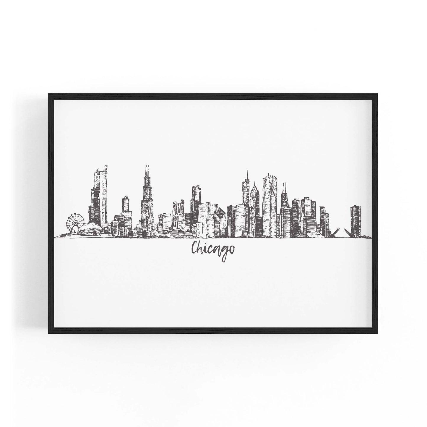 Chicago, USA Minimal Cityscape Drawing Wall Art - The Affordable Art Company