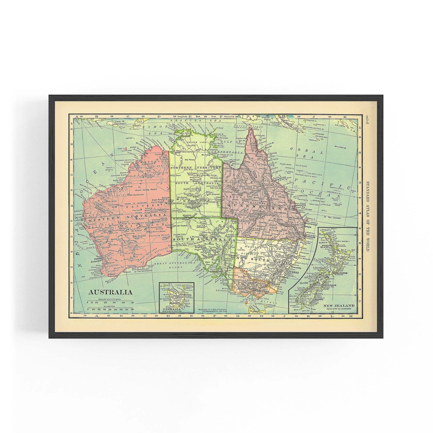 Vintage Australia Old Map Wall Art - The Affordable Art Company