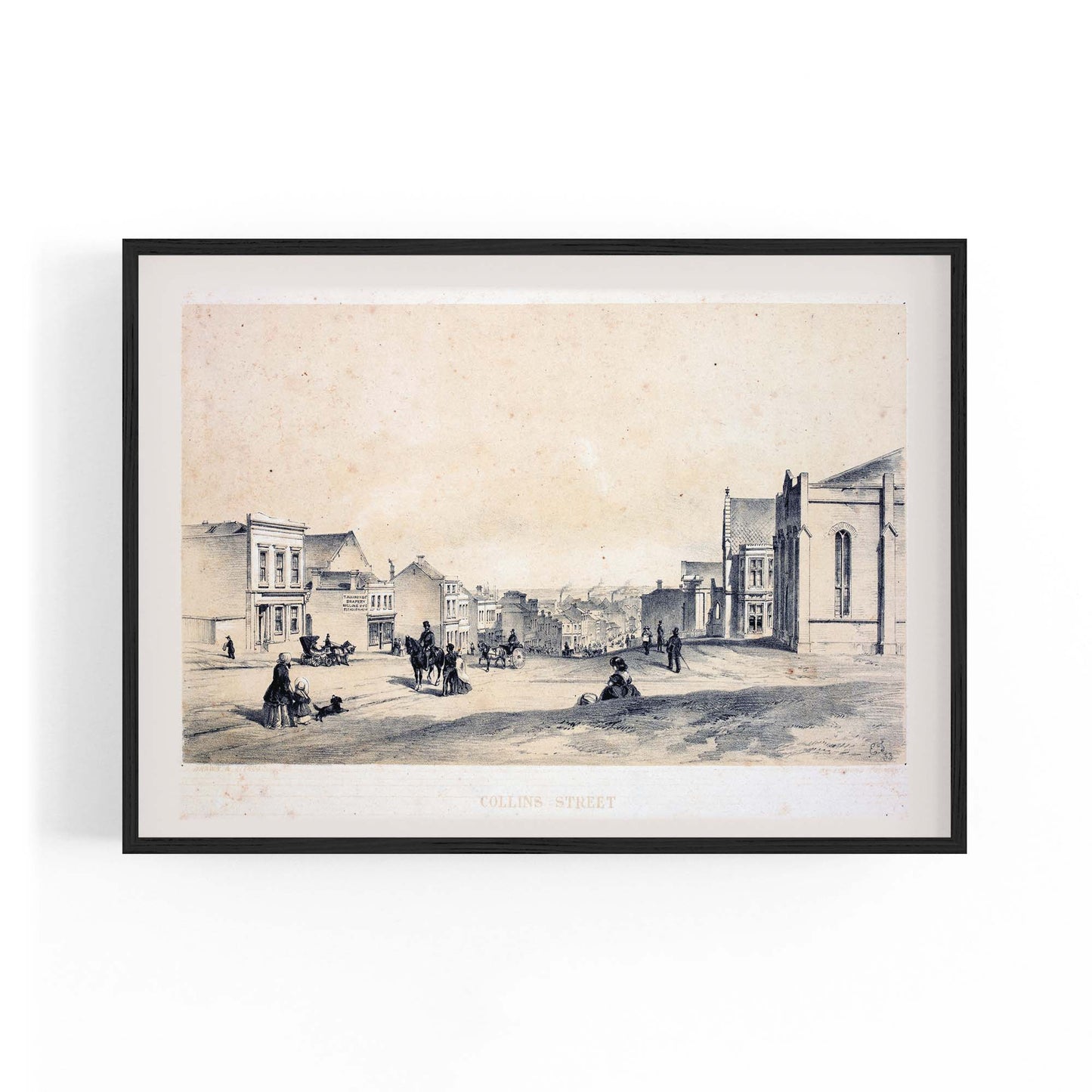 Collins St Melbourne Vintage Drawing Wall Art - The Affordable Art Company